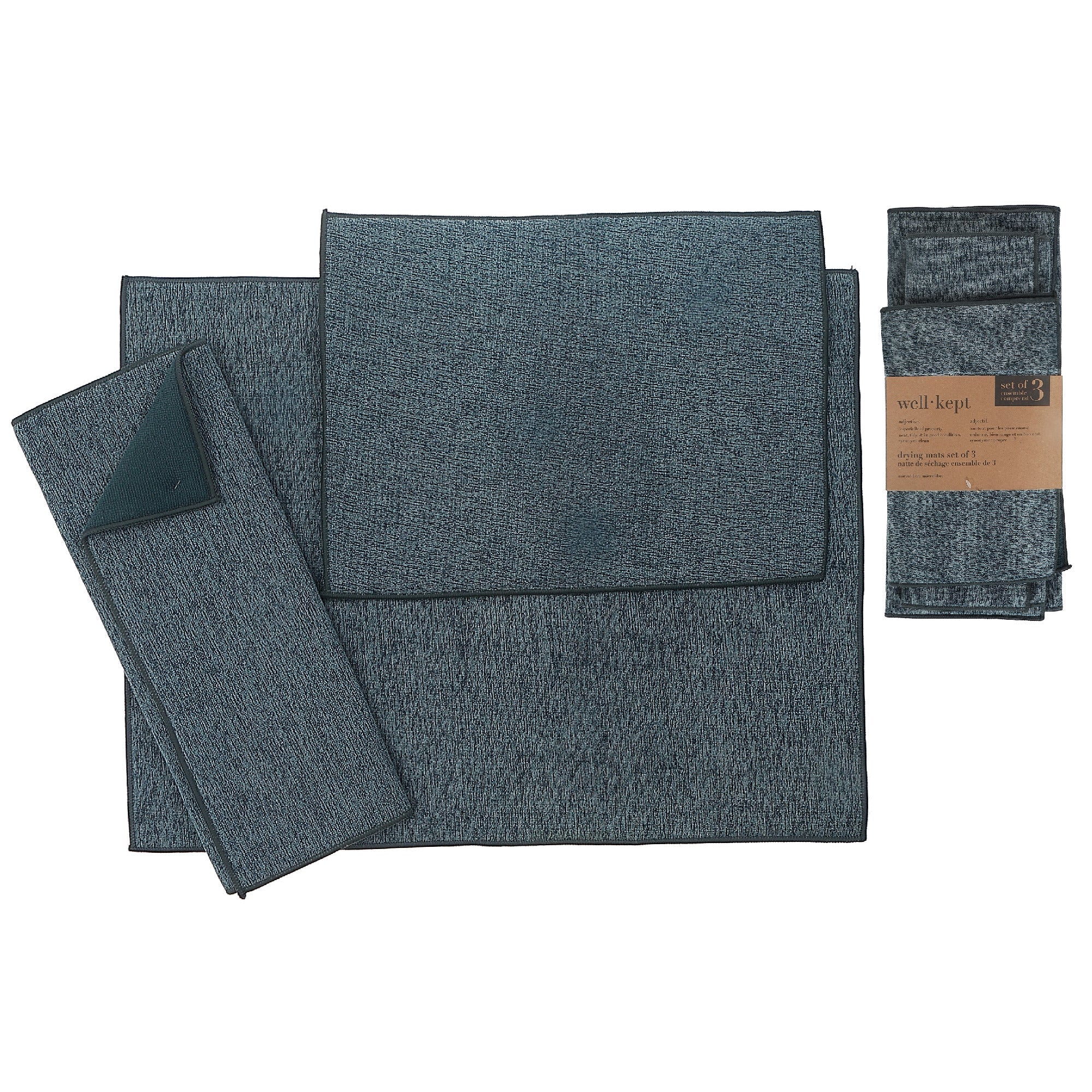 3 Pack Plain Solid Microfibre Dish Drying Mat, Absorbent Kitchen Counter Mat