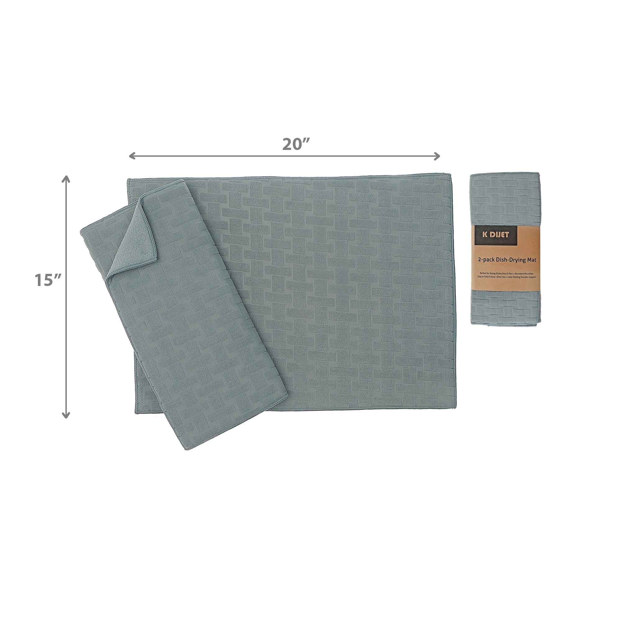 2 Pack Basketweave Microfibre Dish Drying Mat, Absorbent Kitchen Counter Protector