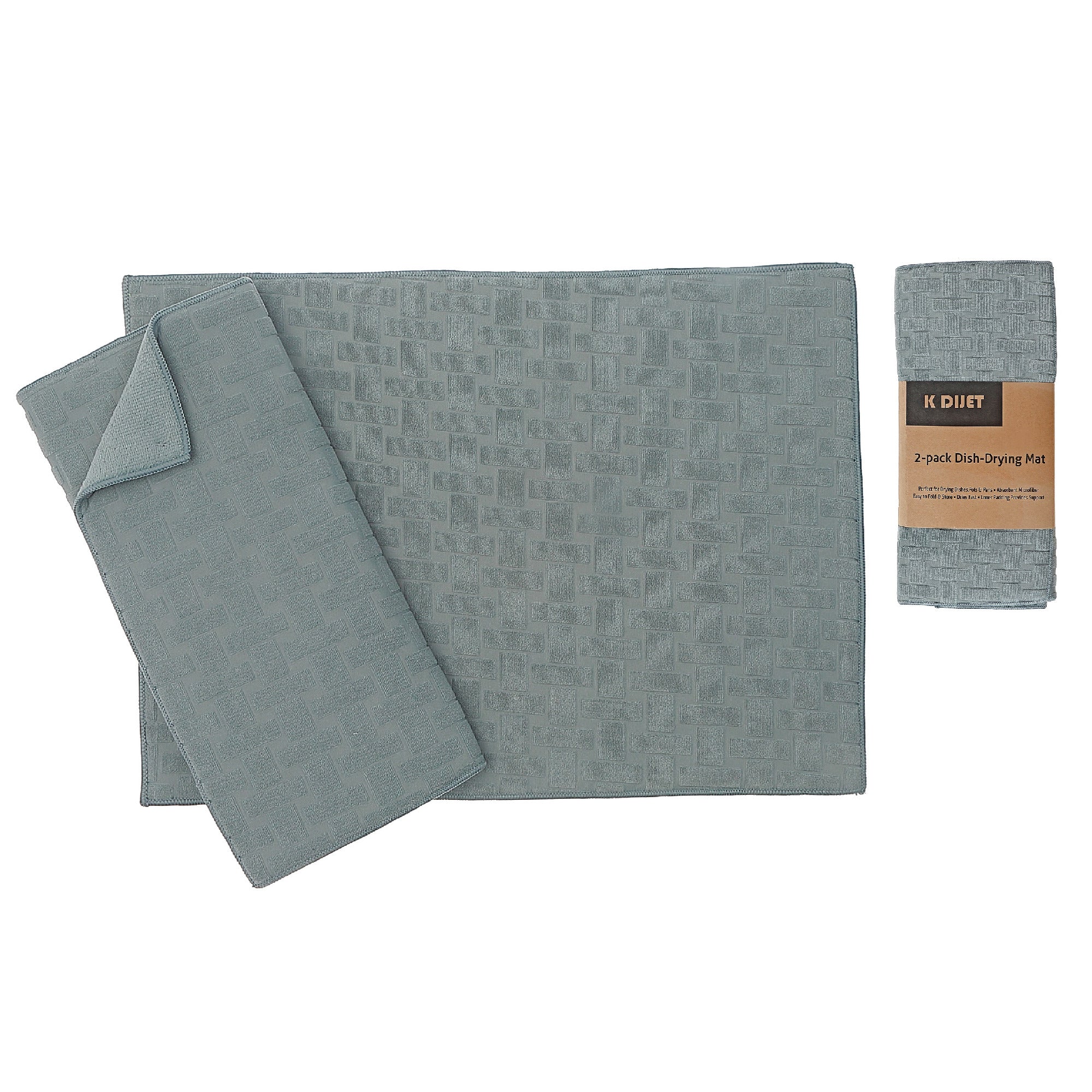 2 Pack Basketweave Microfibre Dish Drying Mat, Absorbent Kitchen Counter Protector