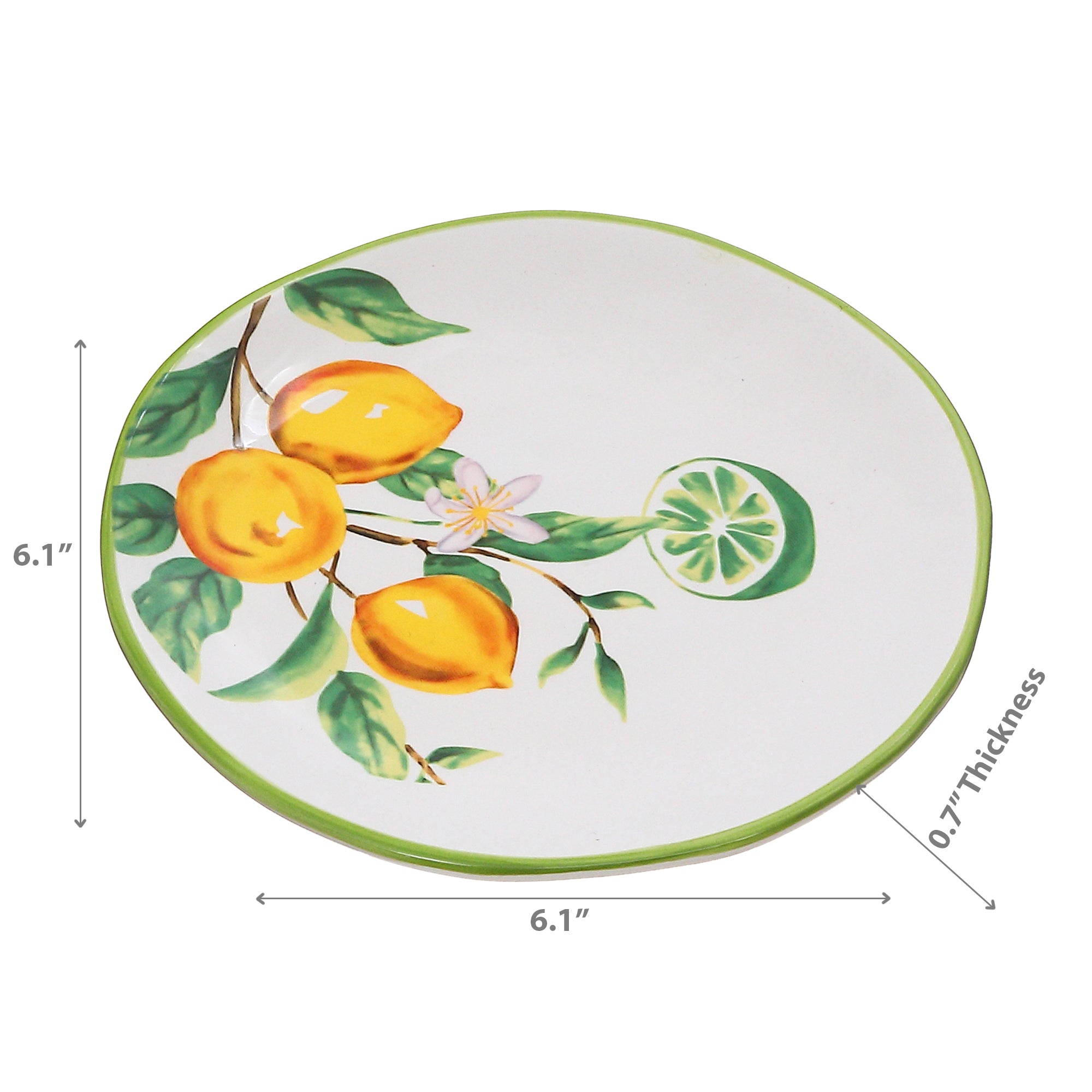 Ceramic Lemon Round Plate 6.10" - Set of 2 Decorative Kitchen Dinner Plates