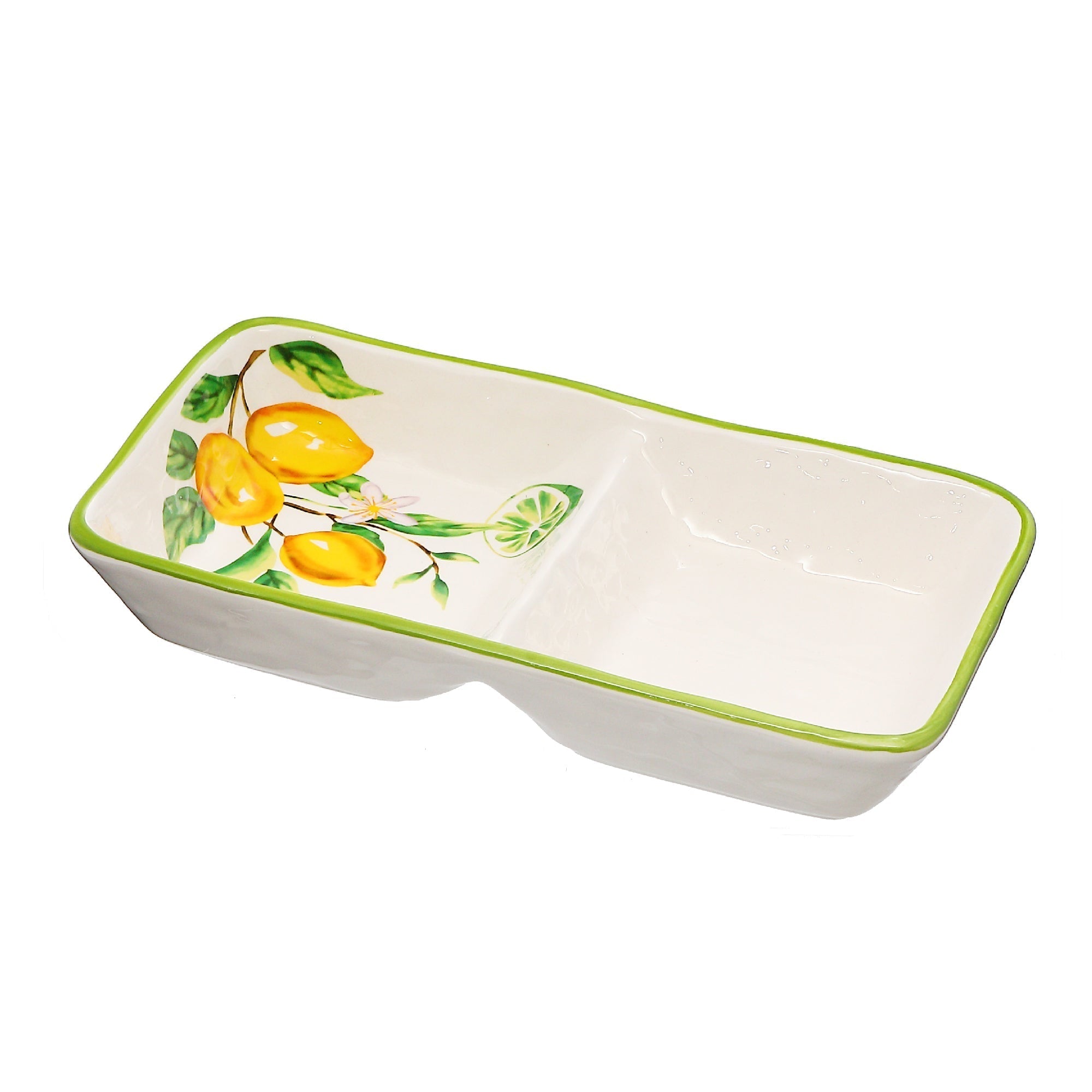 Ceramic Lemon 2 Section Serving Tray - Set of 2 Decorative Kitchen Serving Dish
