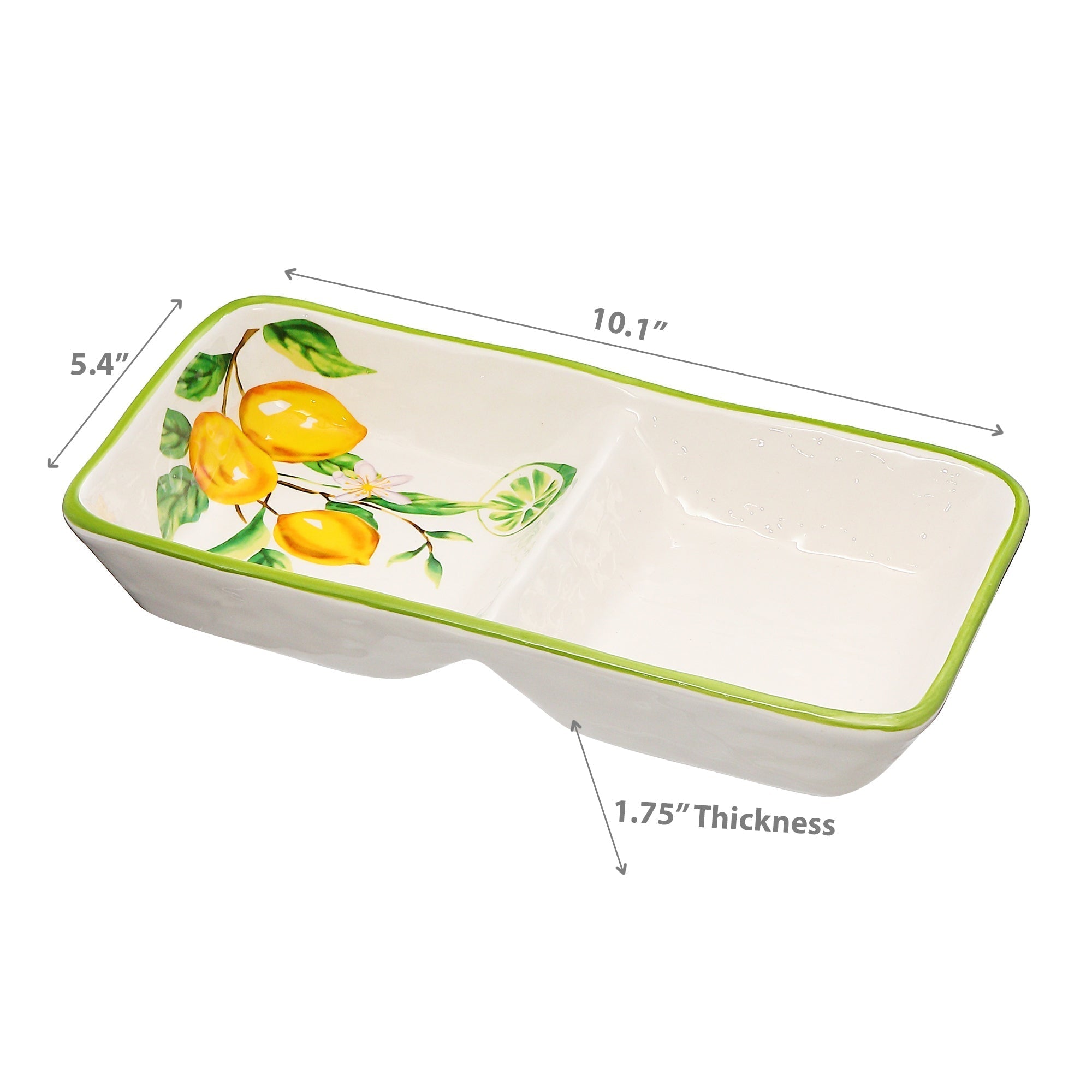 Ceramic Lemon 2 Section Serving Tray - Set of 2 Decorative Kitchen Serving Dish