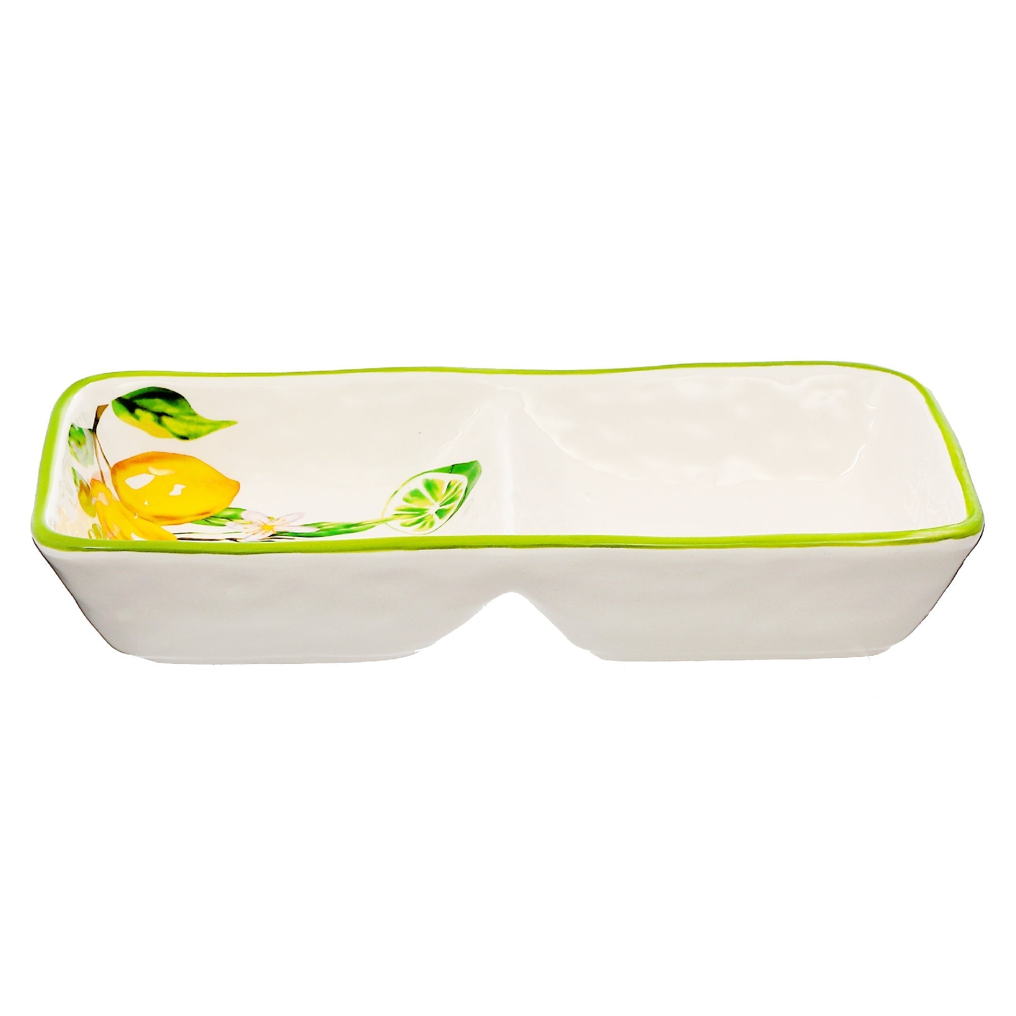 Ceramic Lemon 2 Section Serving Tray - Set of 2 Decorative Kitchen Serving Dish