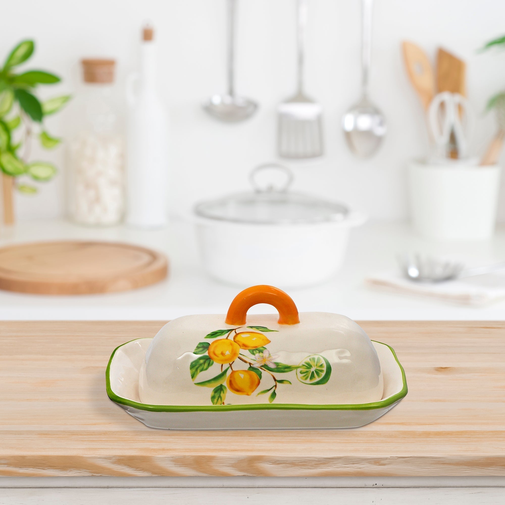 Ceramic Lemon Butter Dish With Lid Decorative Kitchen Butter Container