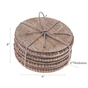 Natural Beaded Round Coasters Set Of 4, Rustic Drinkware Accessories, Table Protection