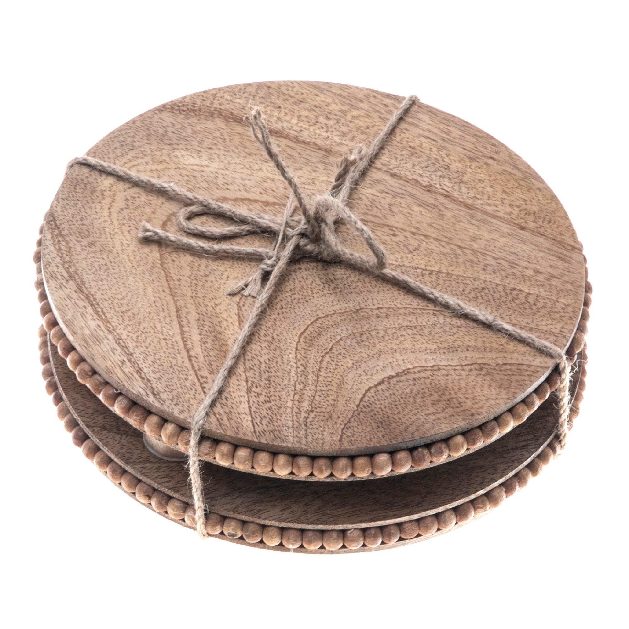 Mango Wood Beaded Round Trivet Set Of 2, Kitchen Table Protector, Rustic Home Decor