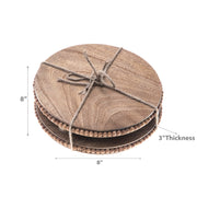 Mango Wood Beaded Round Trivet Set Of 2, Kitchen Table Protector, Rustic Home Decor