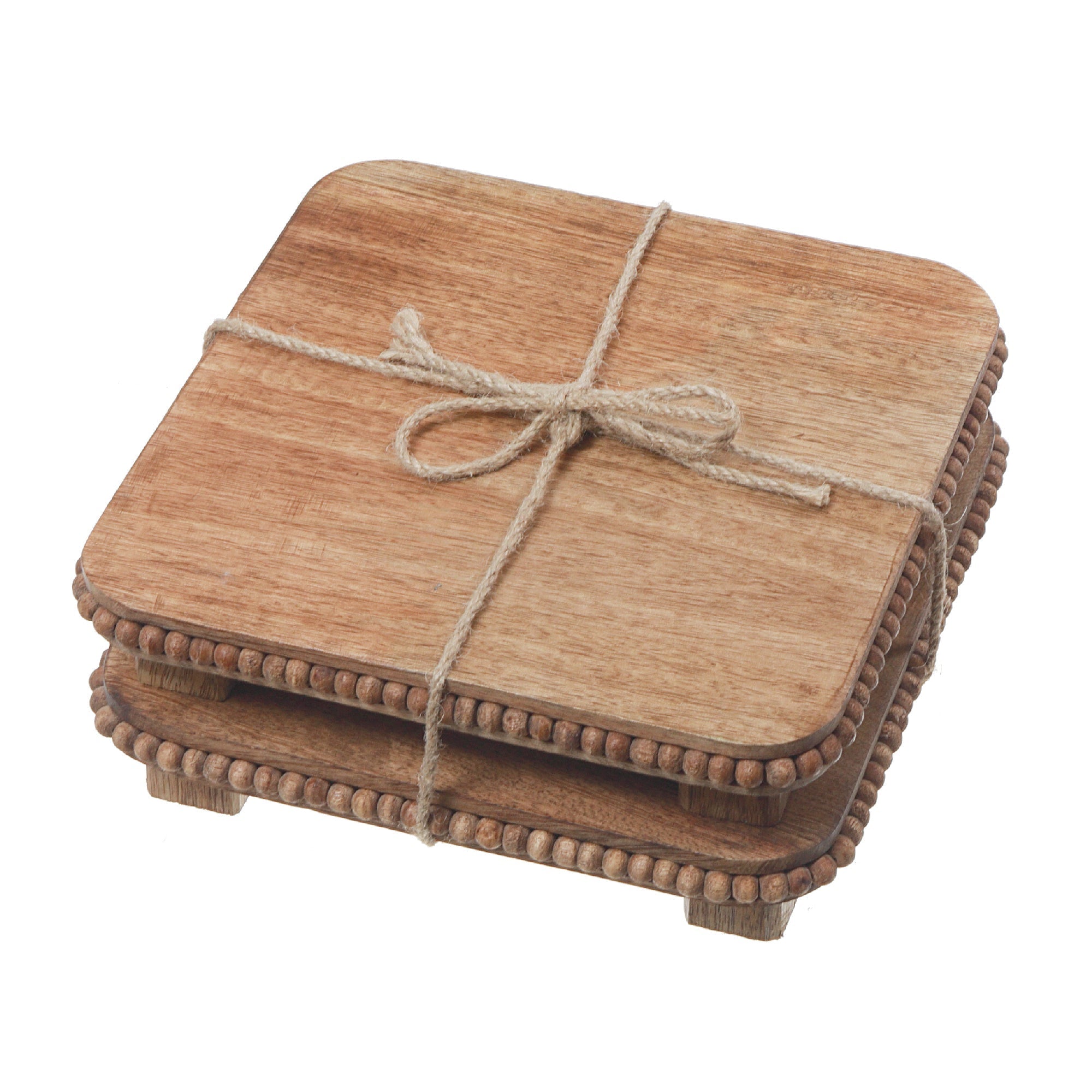 Mango Wood Beaded Square Trivet Set Of 2, Kitchen Table Protector, Rustic Home Decor