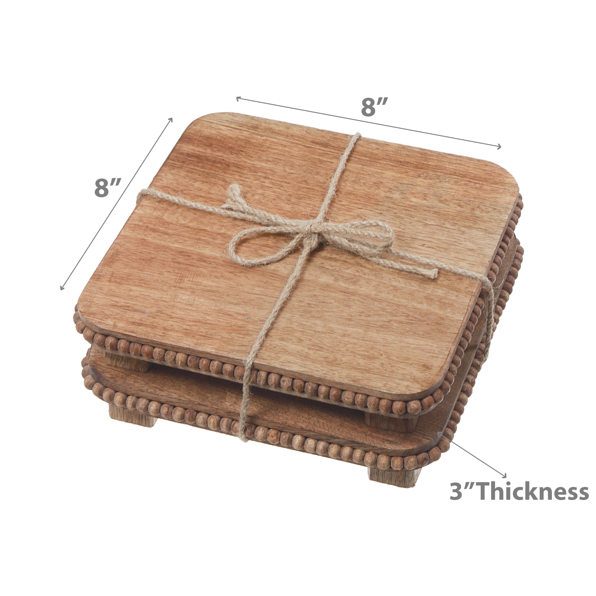 Mango Wood Beaded Square Trivet Set Of 2, Kitchen Table Protector, Rustic Home Decor