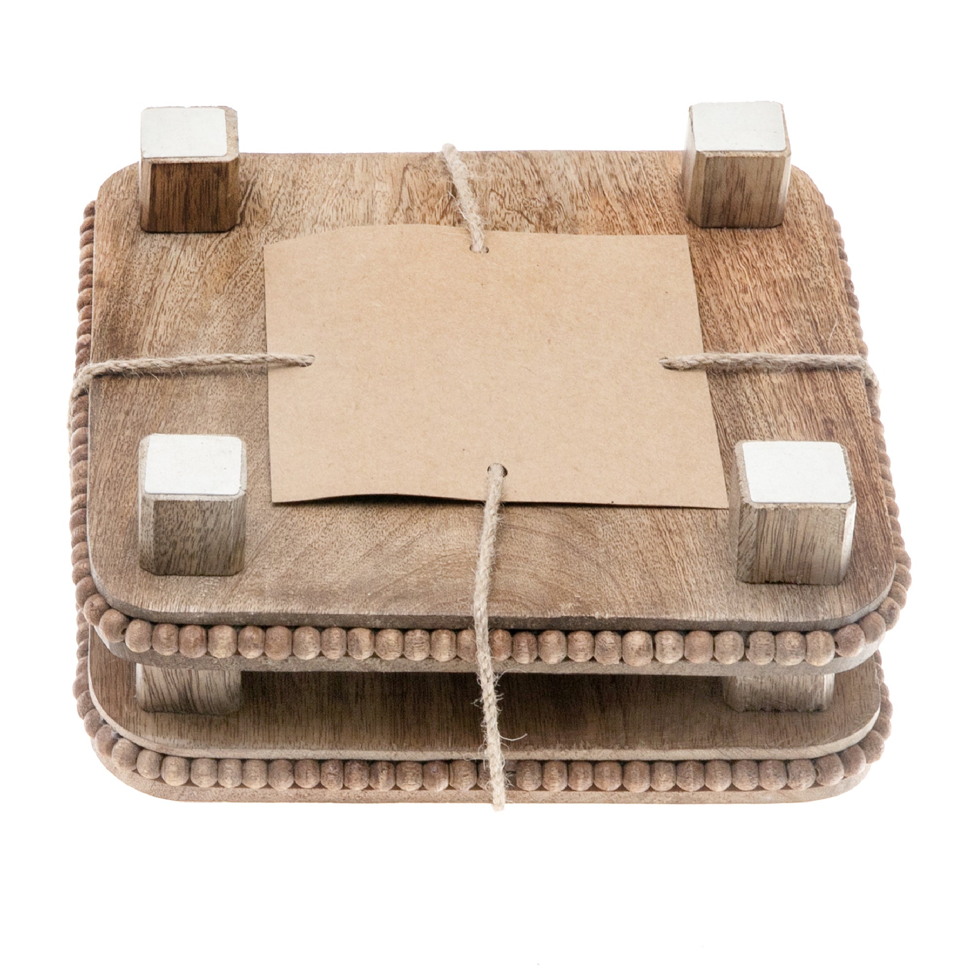 Set Of 2 Mango Wood Beaded Square Trivet