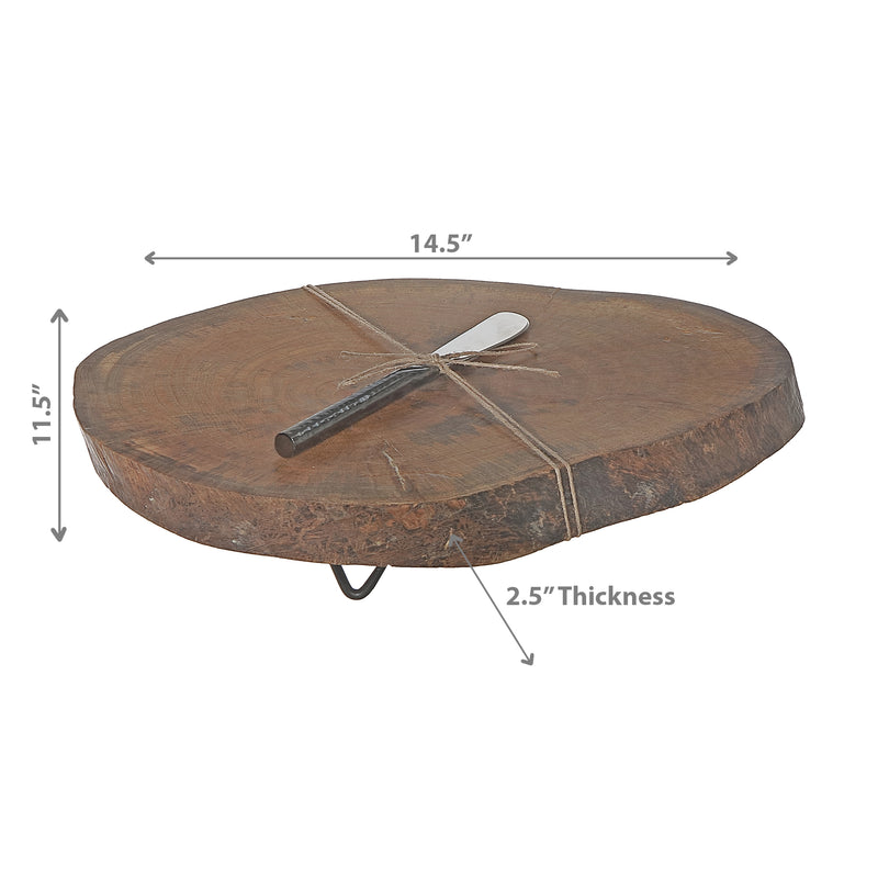 Mango Wood Log Board With Spreader Gun Metal