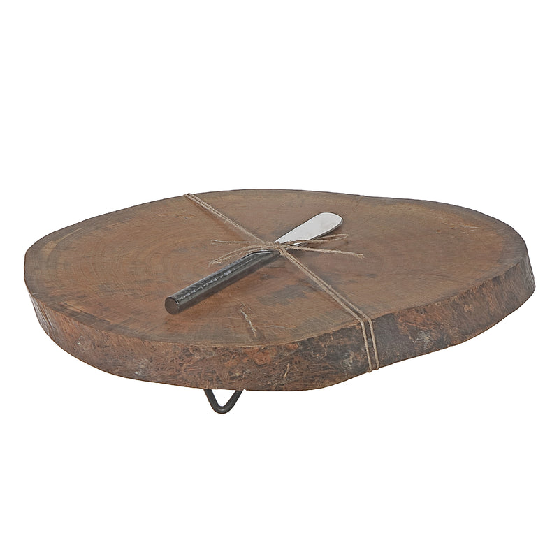 Mango Wood Log Board With Spreader Gun Metal