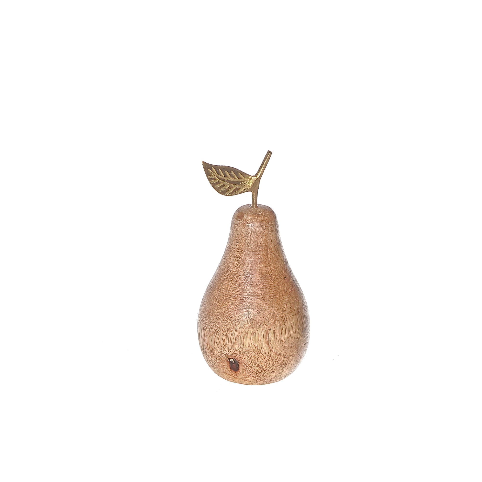 Mango Wood Decorative Pear Sculpture, Rustic Kitchen Or Table Decor