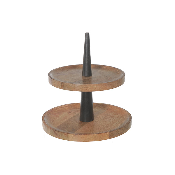 Mango Wood 2 Tier Round Cake Stand Natural & Black