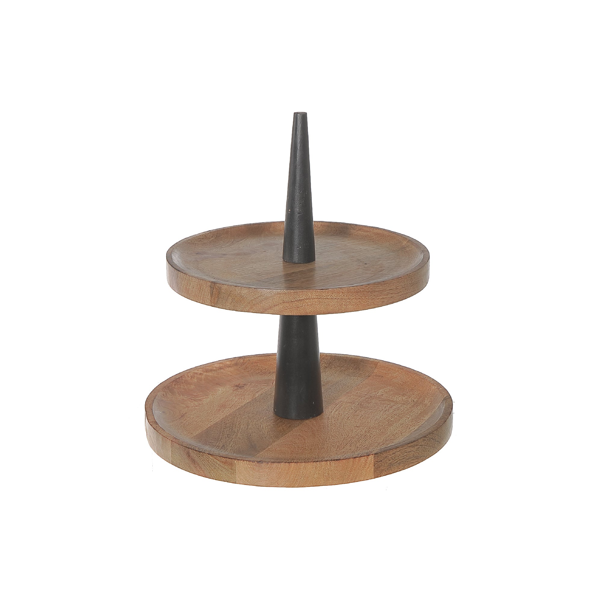 Mango Wood 2 Tier Round Cake Stand Natural And Black, Rustic Dessert Display Stand