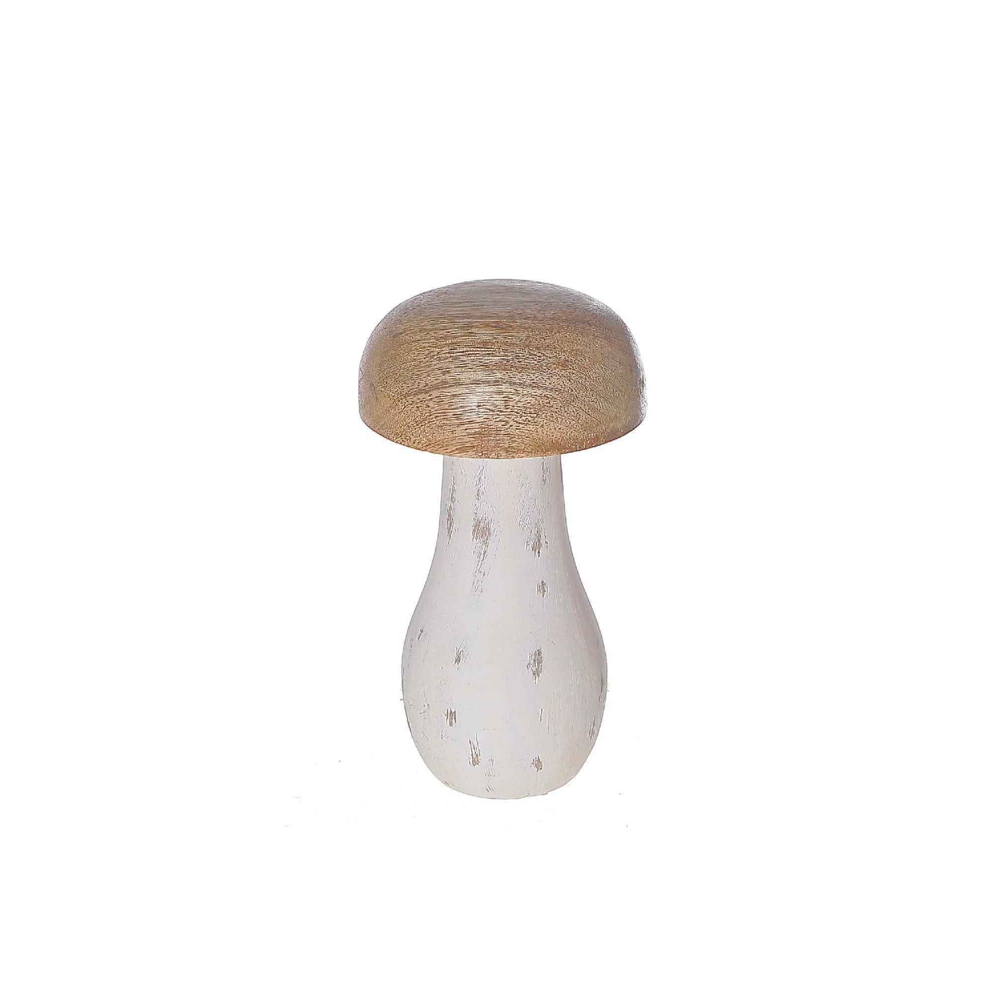 Mango Wood Natural And White Mushroom Sculpture, Small Rustic Home Decor Accent