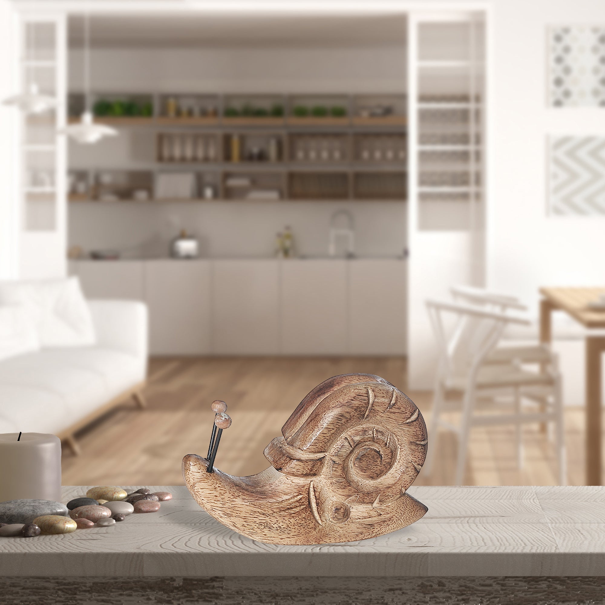 Large Mango Wood Carved Snail Decor 6"H – Tabletop Accent, Rustic Home Decor