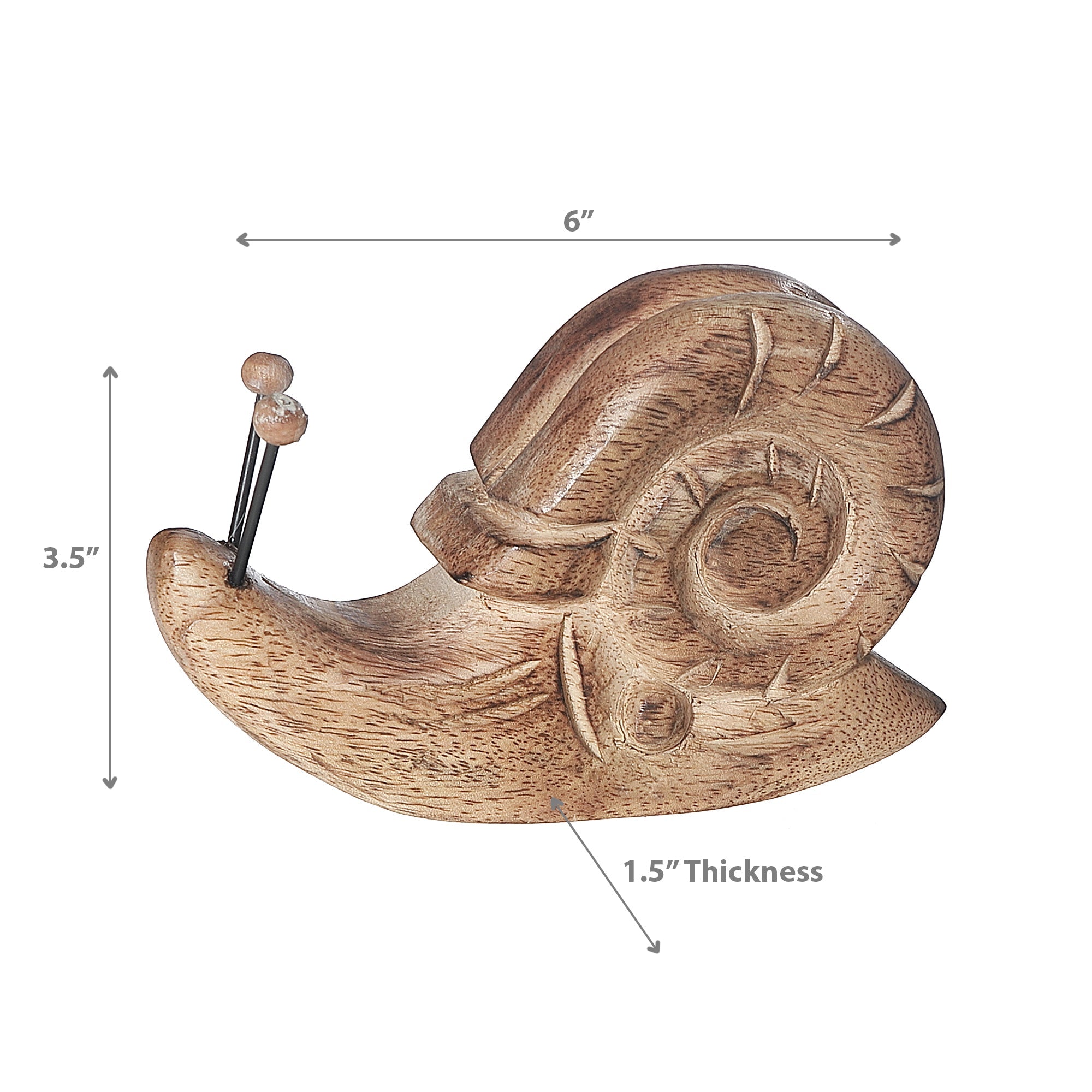 Large Mango Wood Carved Snail Decor 6"H – Tabletop Accent, Rustic Home Decor