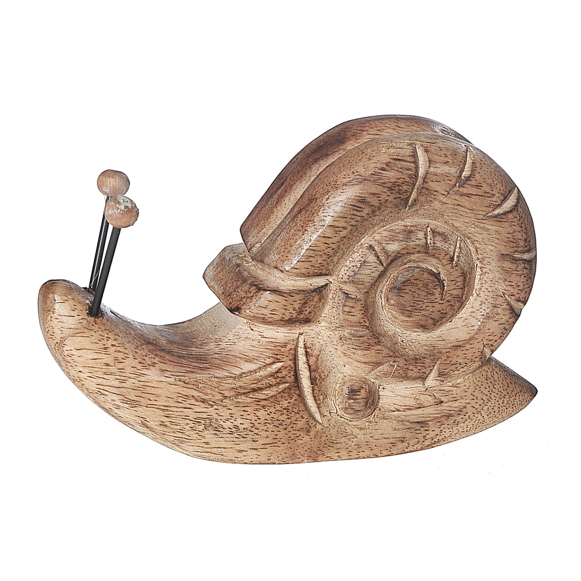 Large Mango Wood Carved Snail Decor 6"H – Tabletop Accent, Rustic Home Decor