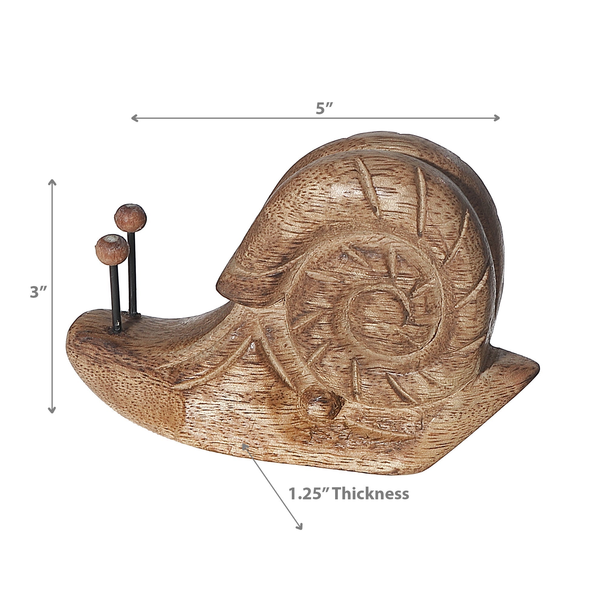 Small Mango Wood Carved Snail Decor 5"H – Tabletop Accent, Rustic Home Decor