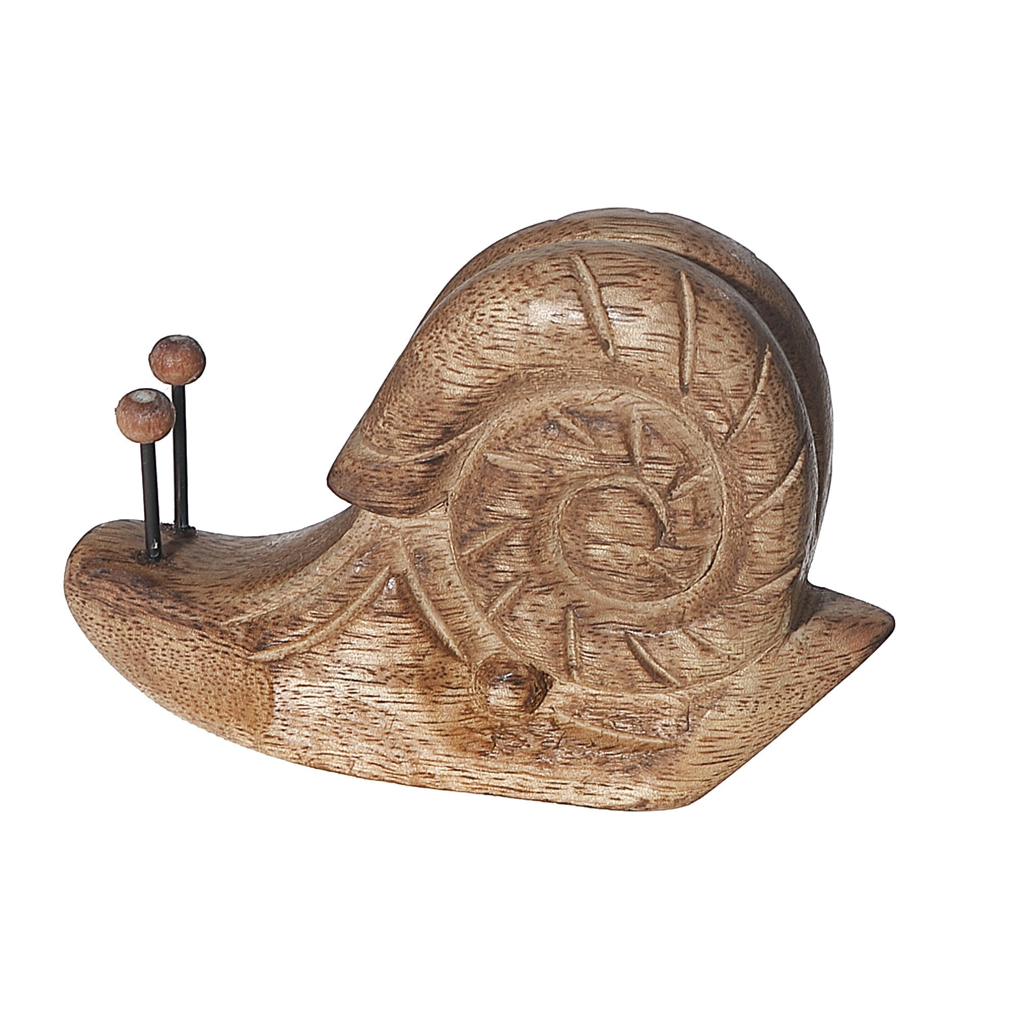 Small Mango Wood Carved Snail Decor 5"H – Tabletop Accent, Rustic Home Decor