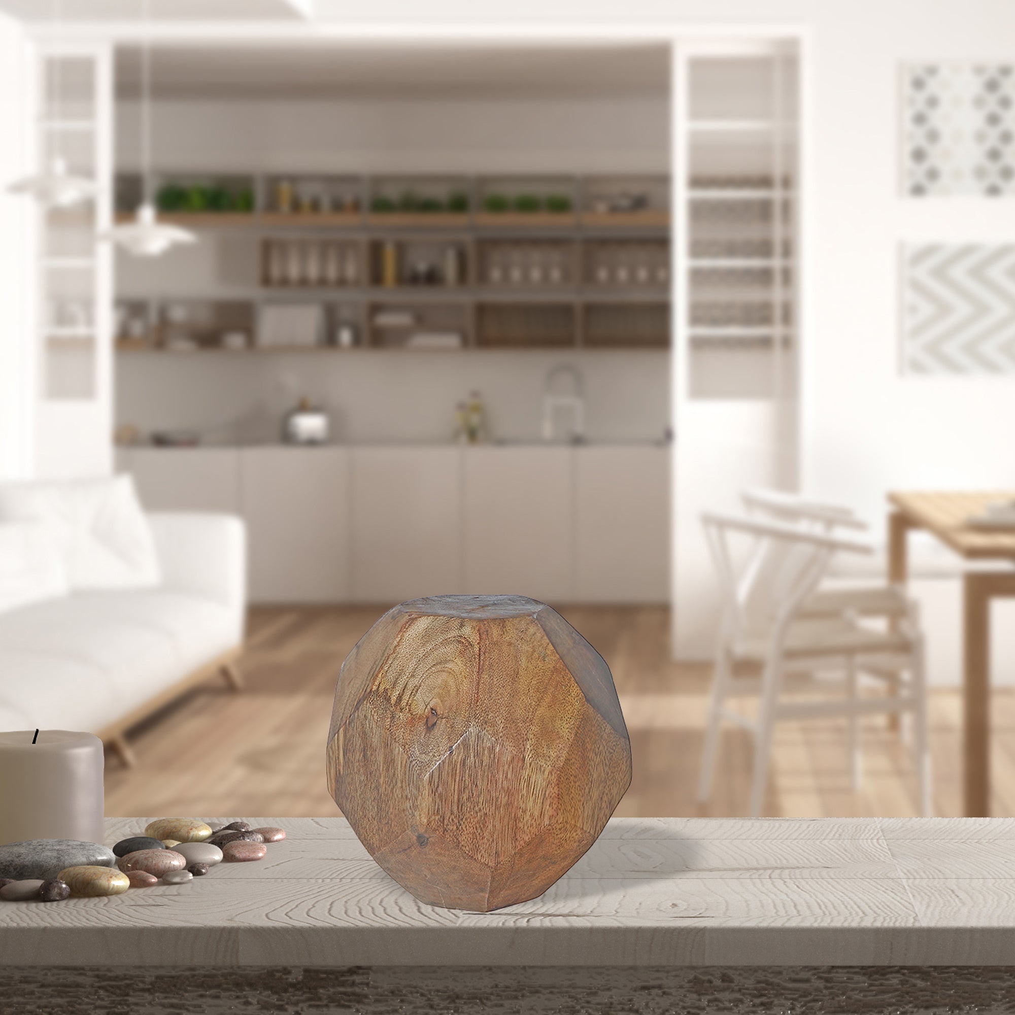 Large Mango Wood Decorative Ball 4.5"H – Tabletop Accent, Home Decor