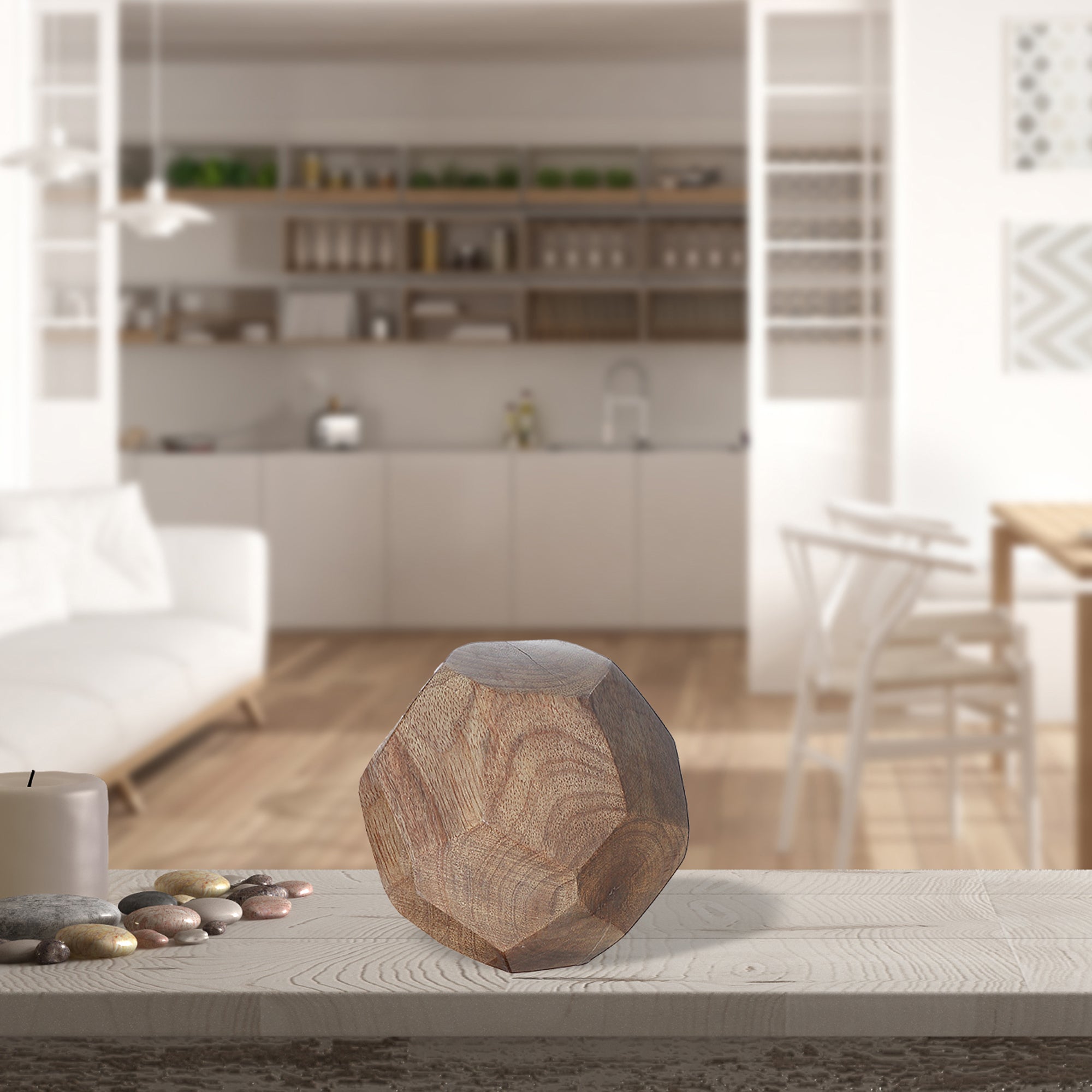 Small Mango Wood Decorative Ball 3.5"H – Tabletop Accent, Home Decor