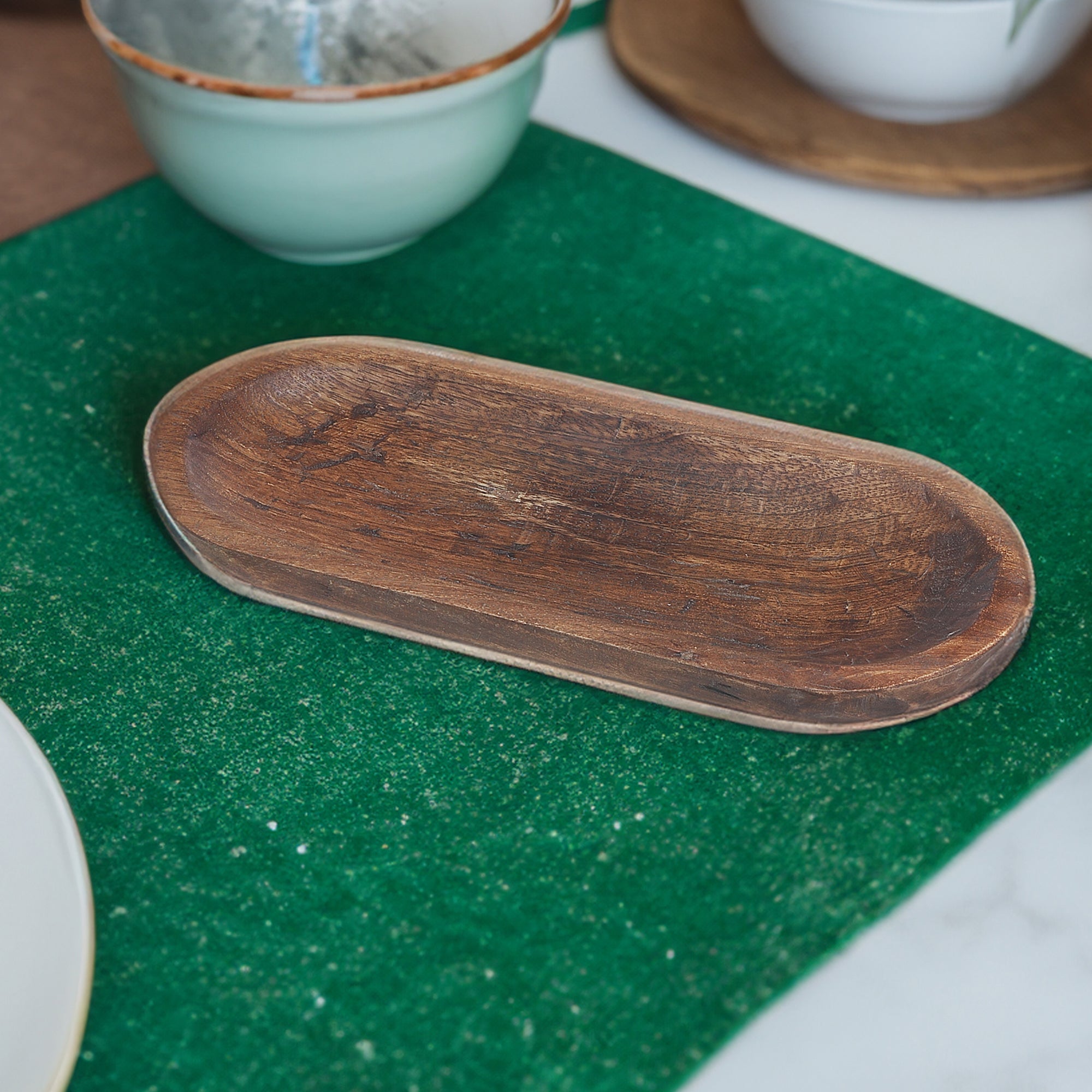 Mango Wooden Oval Dough Tray Medium, Medium Mango Wood Oval Dough Tray, Rustic Kitchen Decor, Serving Tray