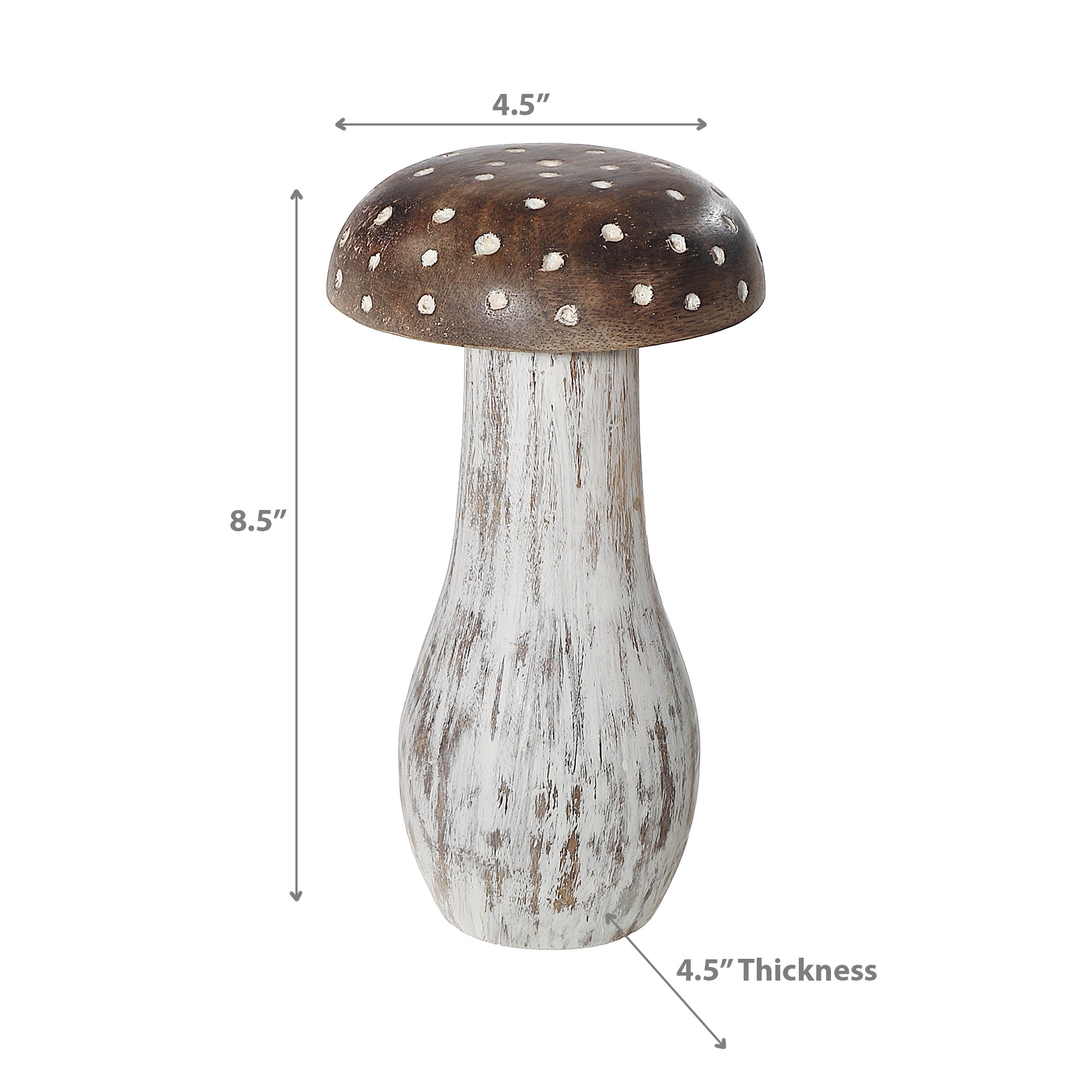 Large Mango Wood White Polka Dot Mushroom Decor – Tabletop Accent, Rustic Home Decor