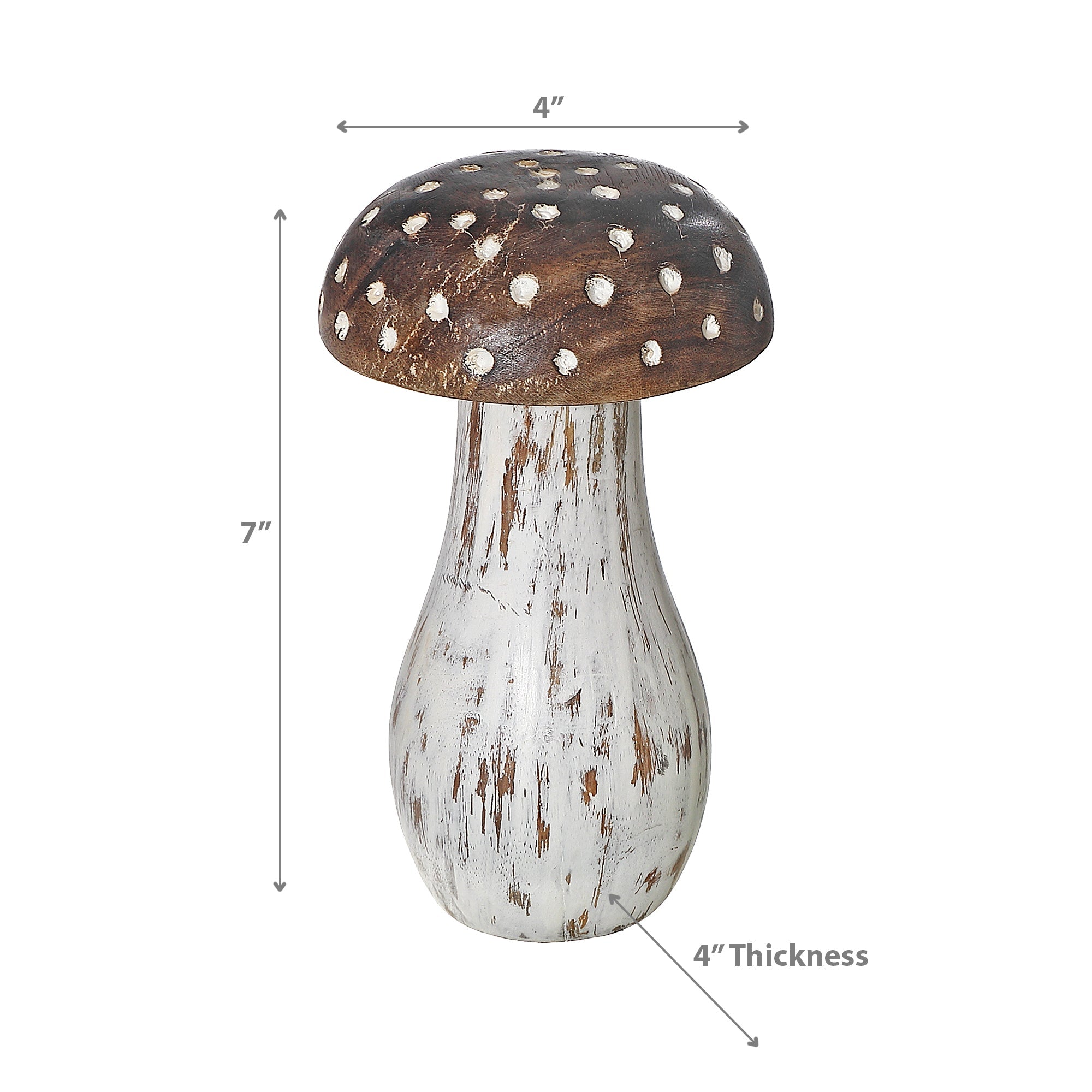 Small Mango Wood White Polka Dot Mushroom Decor – Tabletop Accent, Rustic Home Decor
