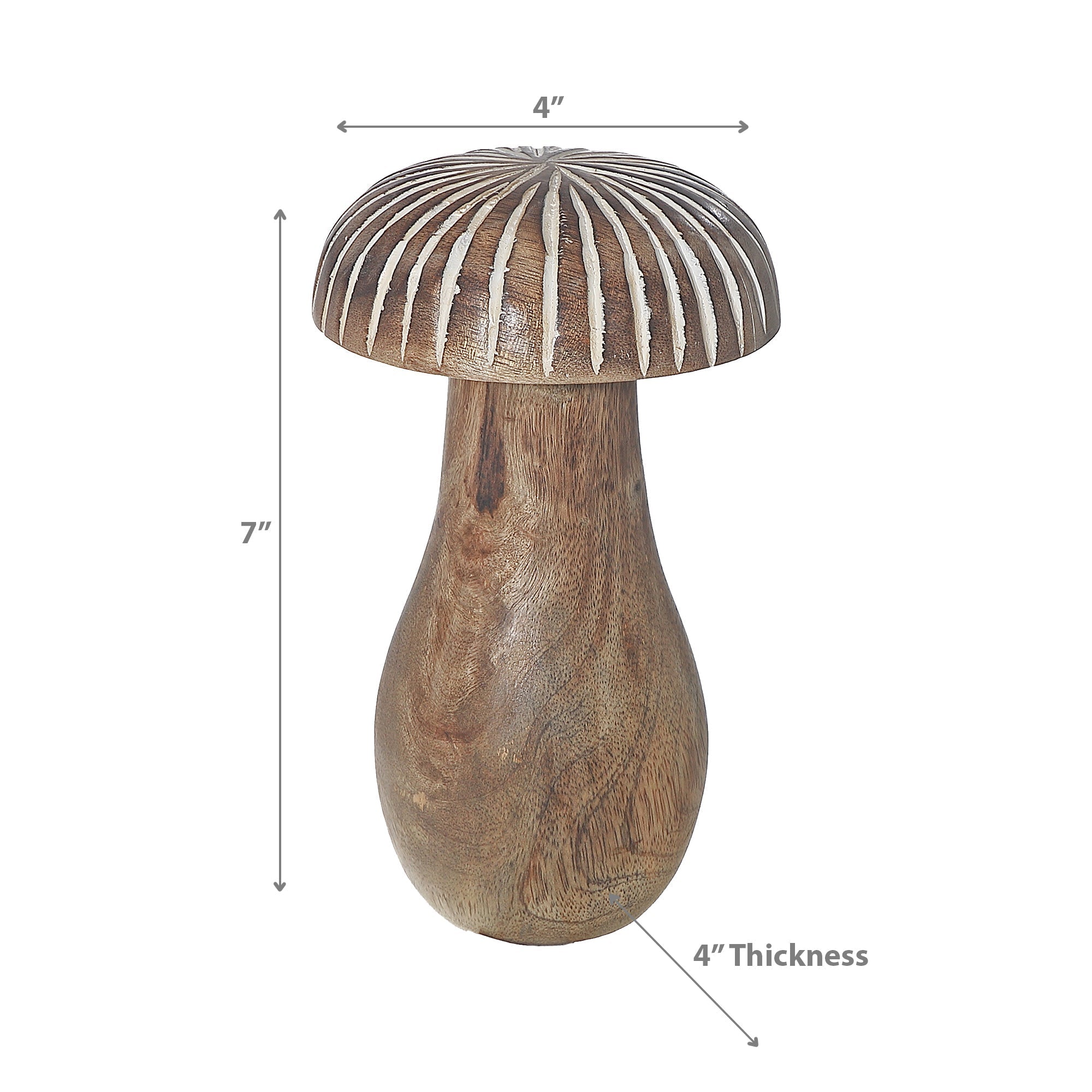 Small Mango Wood White Carved Mushroom Decor – Tabletop Accent, Home Decoration