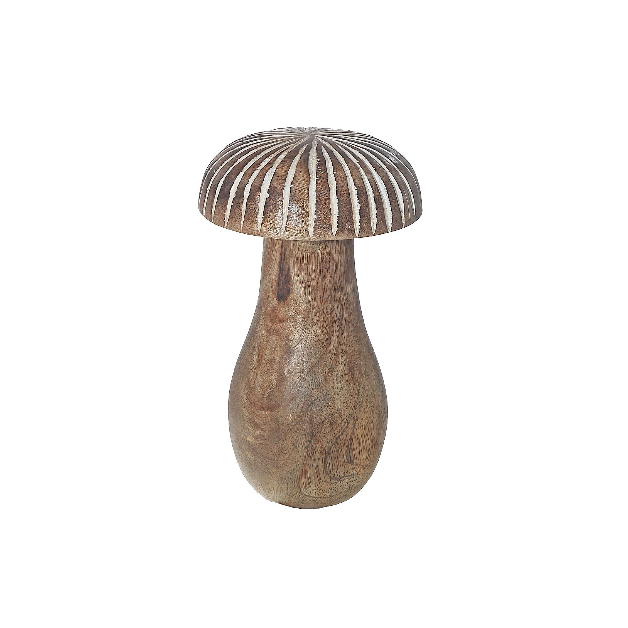 Small Mango Wood White Carved Mushroom Decor – Tabletop Accent, Home Decoration