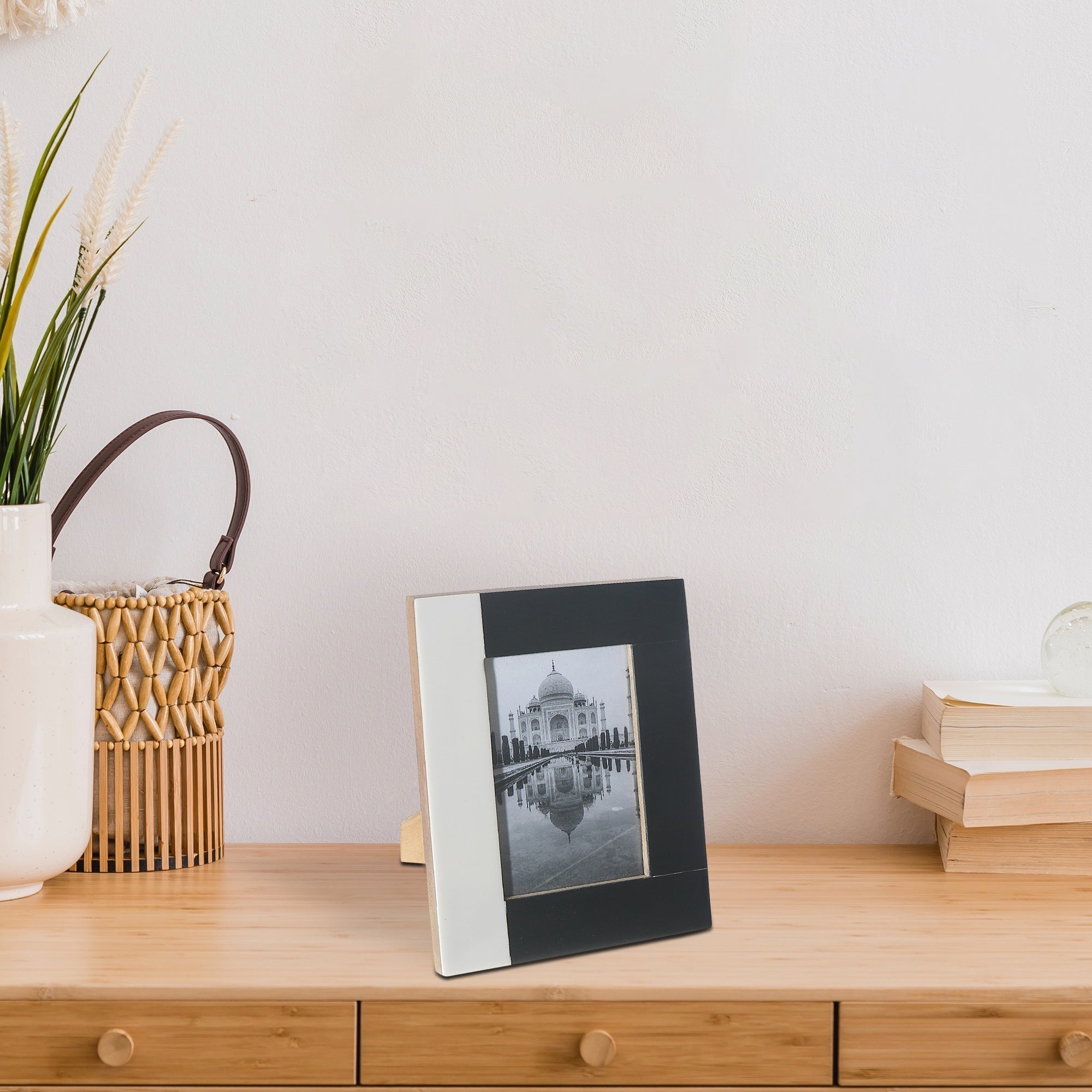 Black And White Inlay Photo Frame, Decorative Photo Display, Modern Home Décor