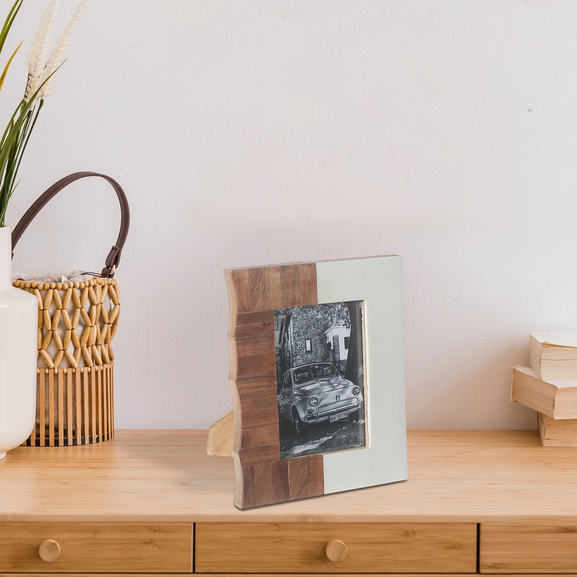 Wooden And Resin Inlay Photo Frame, Decorative Picture Display, Rustic Home Décor 4x6