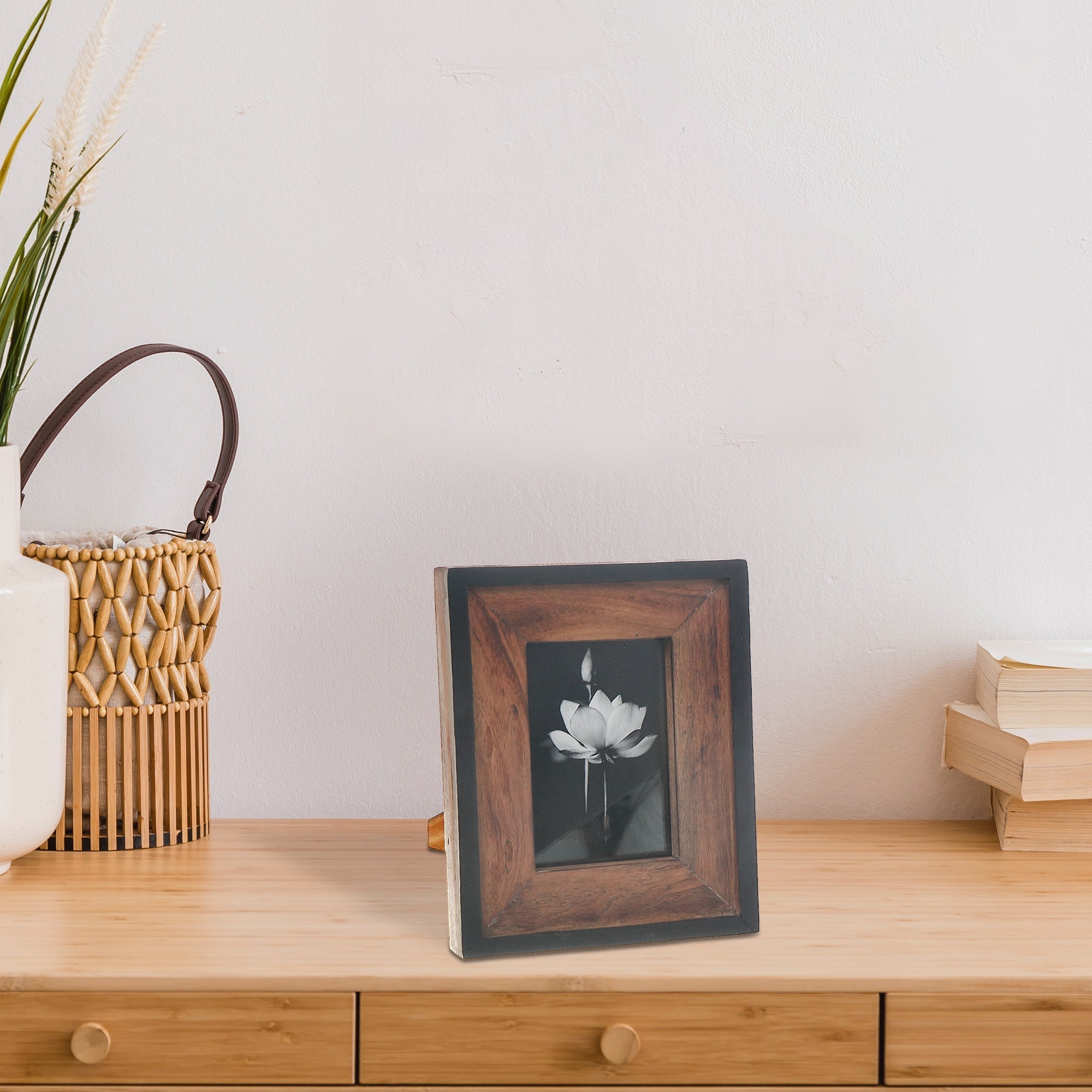 Black And Natural Finish Photo Frame, Decorative Picture Frame, Home Wall Decor 4X6