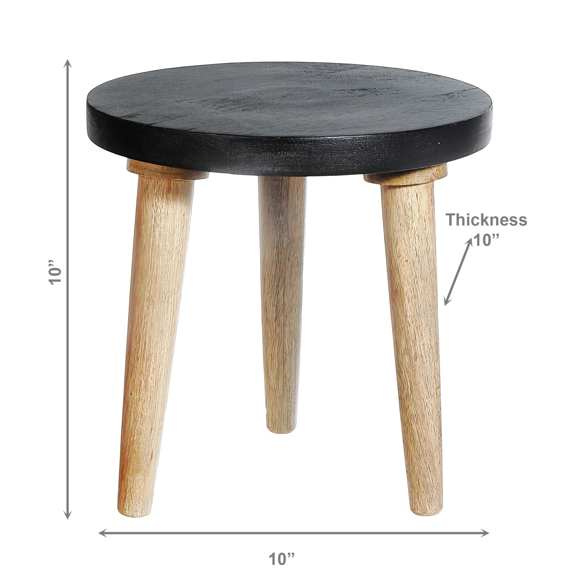 10" Round Mango Wood Plant Stand – Black Finish