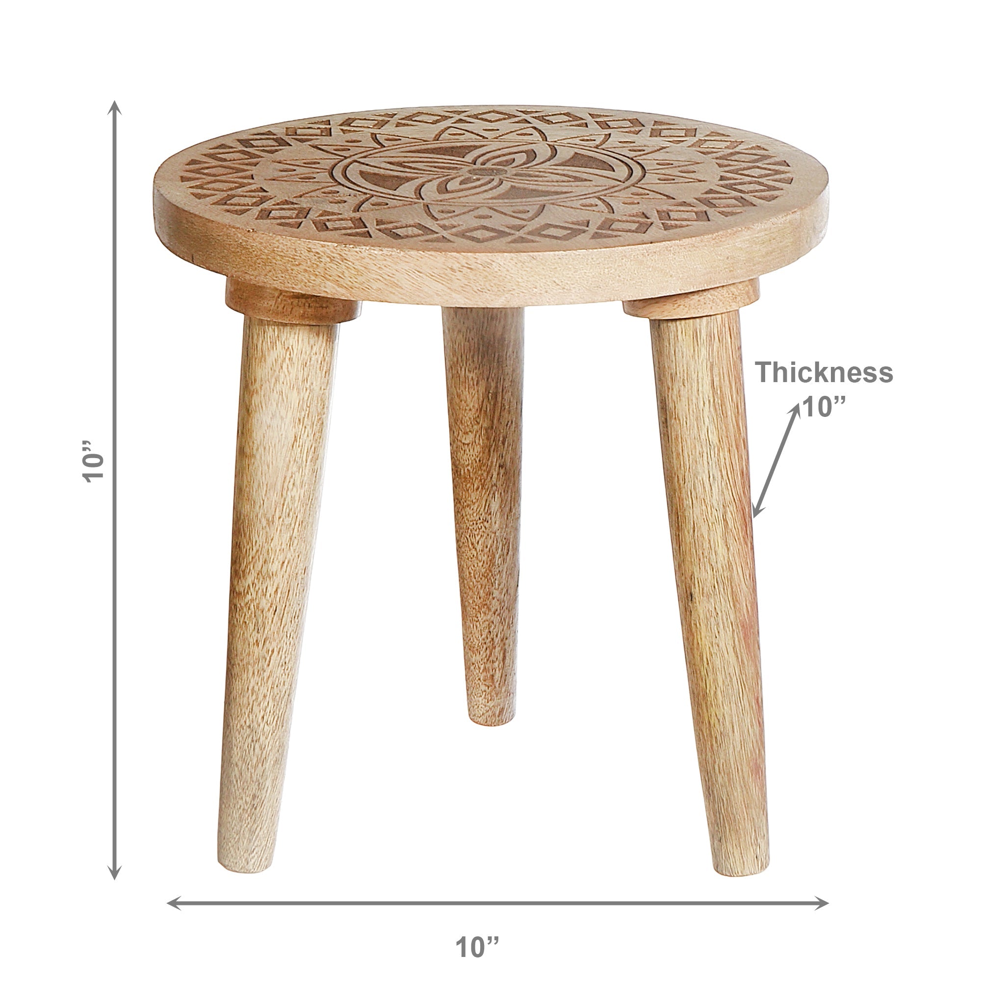 10" Round Etched Mango Wood Decorative Plant Stand