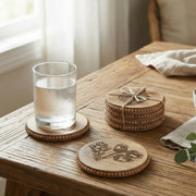 Beaded Acorn Etched Round Wood Coasters – Set of 4