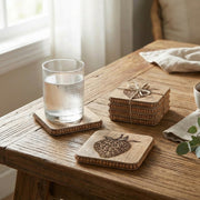 Beaded Strawberry Etched Square Wood Coasters – Set of 4