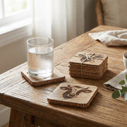 Beaded Bull Etched Square Wood Coasters – Set of 4