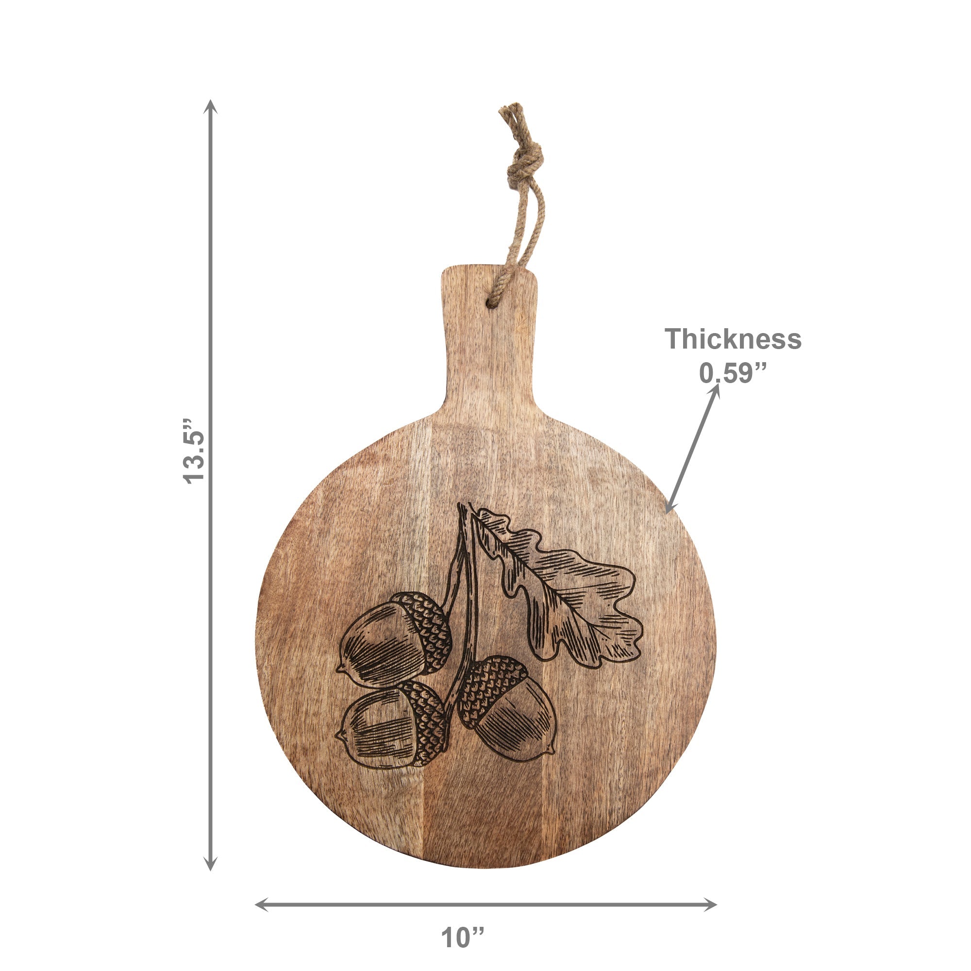 10" Mango Wood Round Cheese Board with Acorn Etching