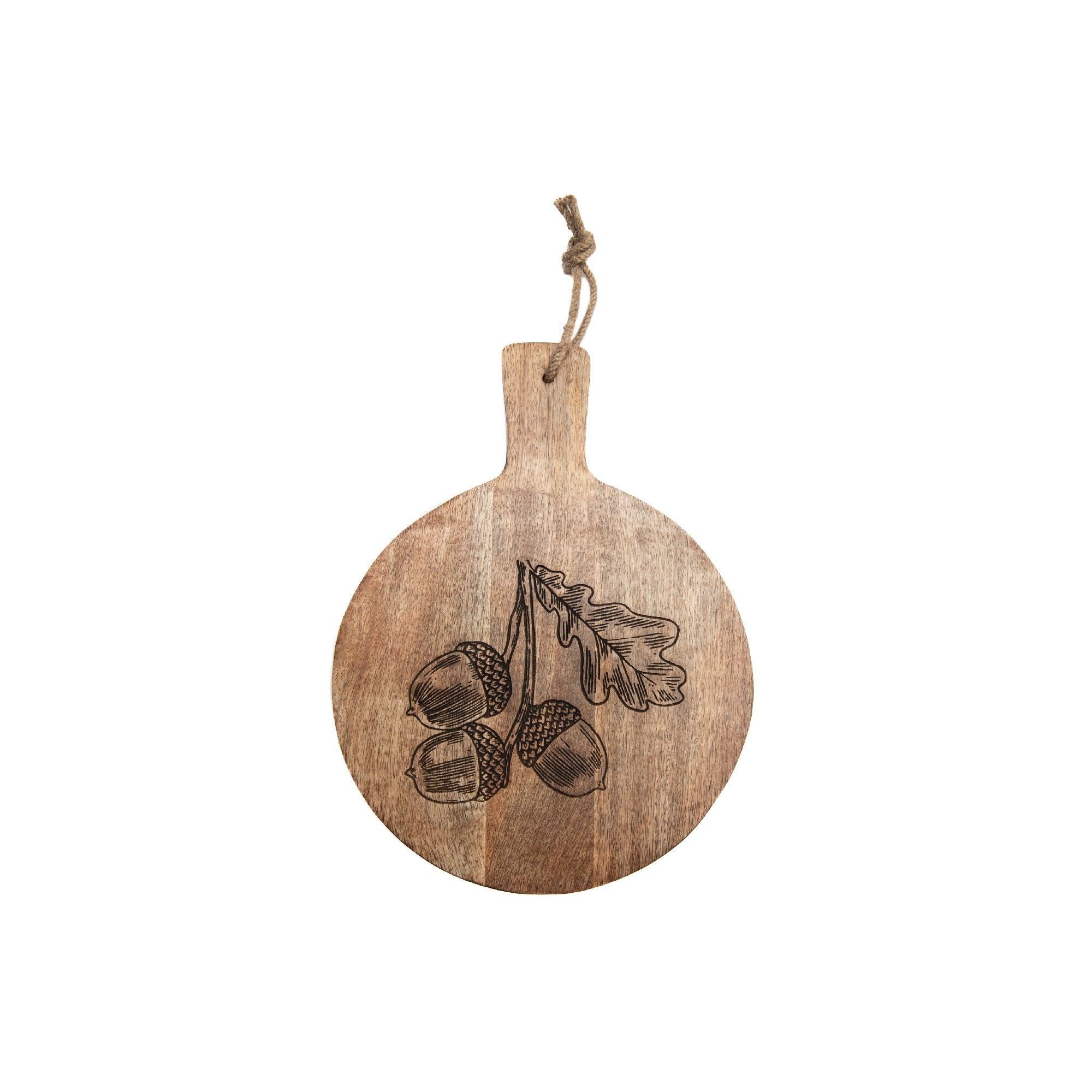 10" Mango Wood Round Cheese Board with Acorn Etching