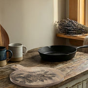 10" Mango Wood Round Cheese Board with Bird & Pine Cone Etching