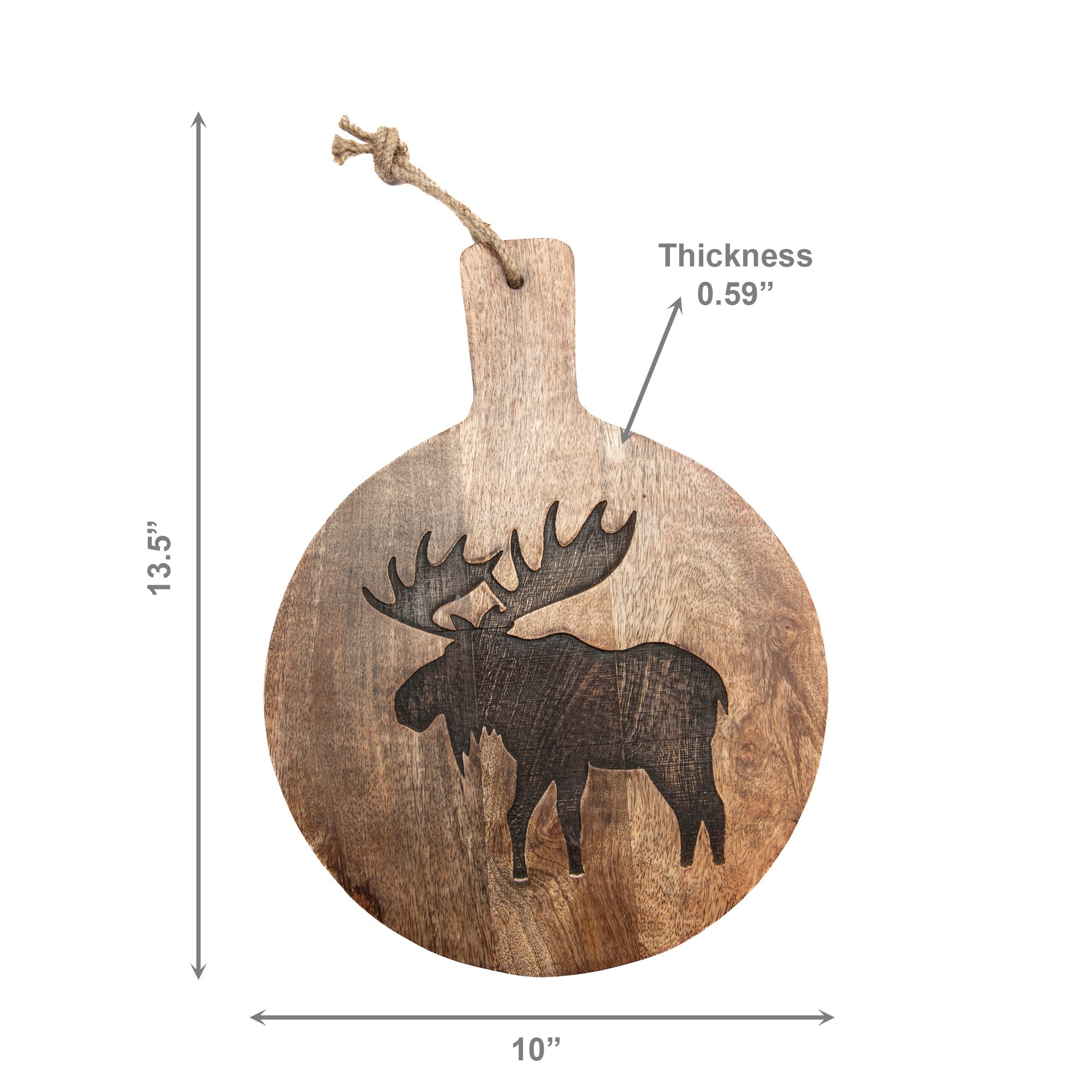 10" Mango Wood Round Cheese Board with Moose Etching