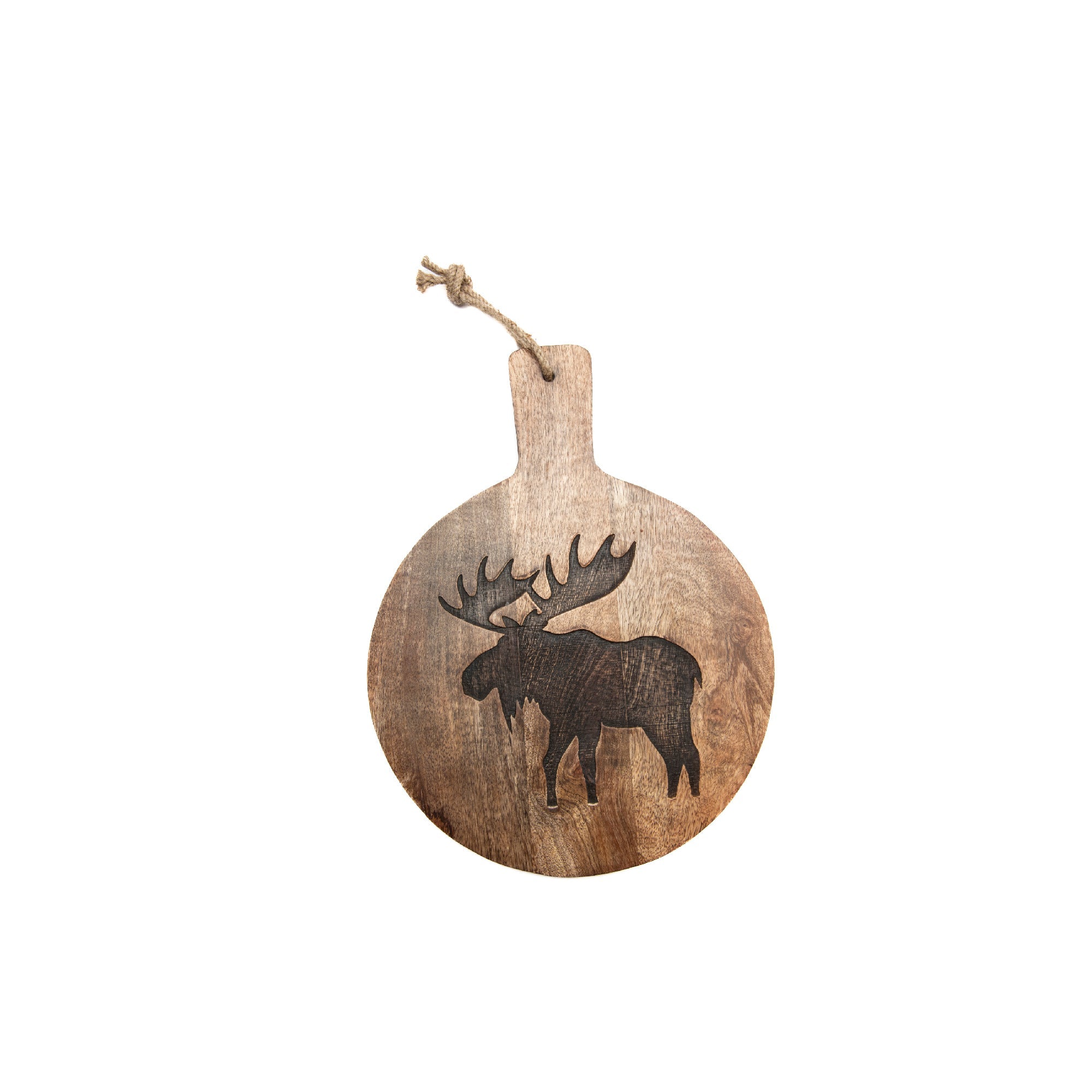 10" Mango Wood Round Cheese Board with Moose Etching
