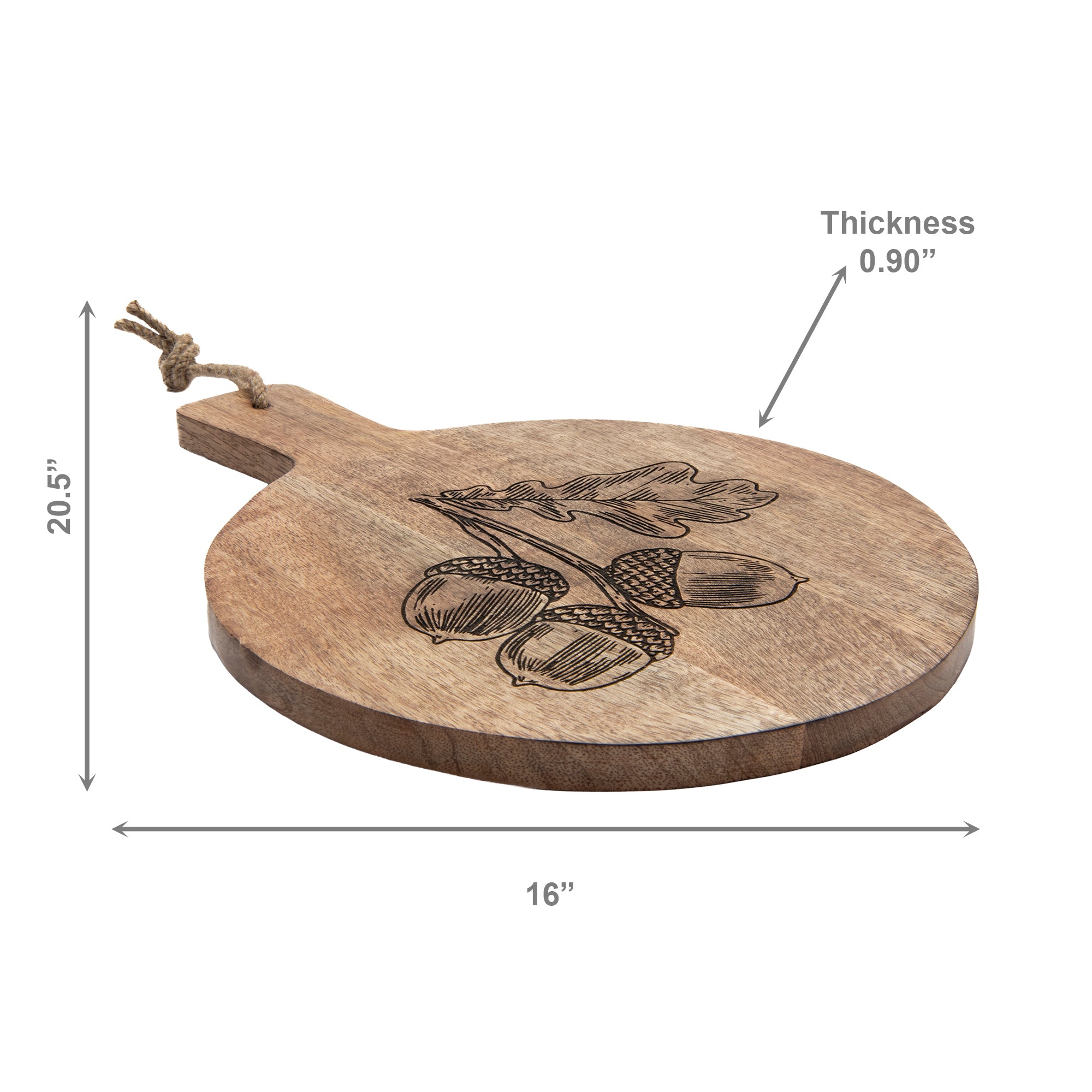 16" Mango Wood Round Cheese Board with Acorn Etching