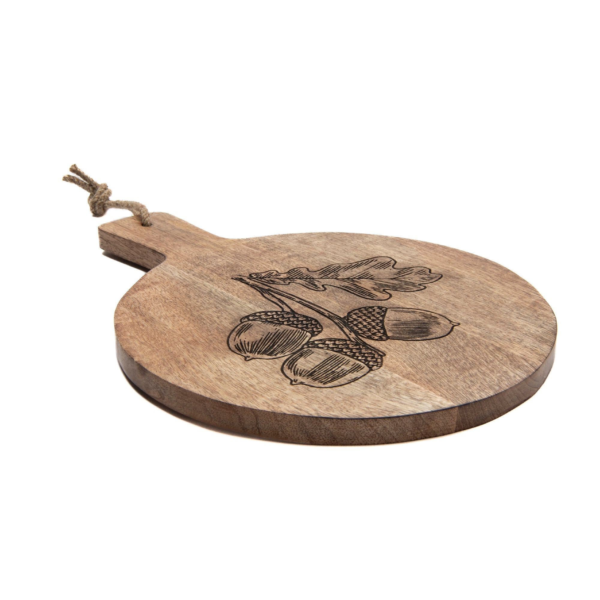 16" Mango Wood Round Cheese Board with Acorn Etching