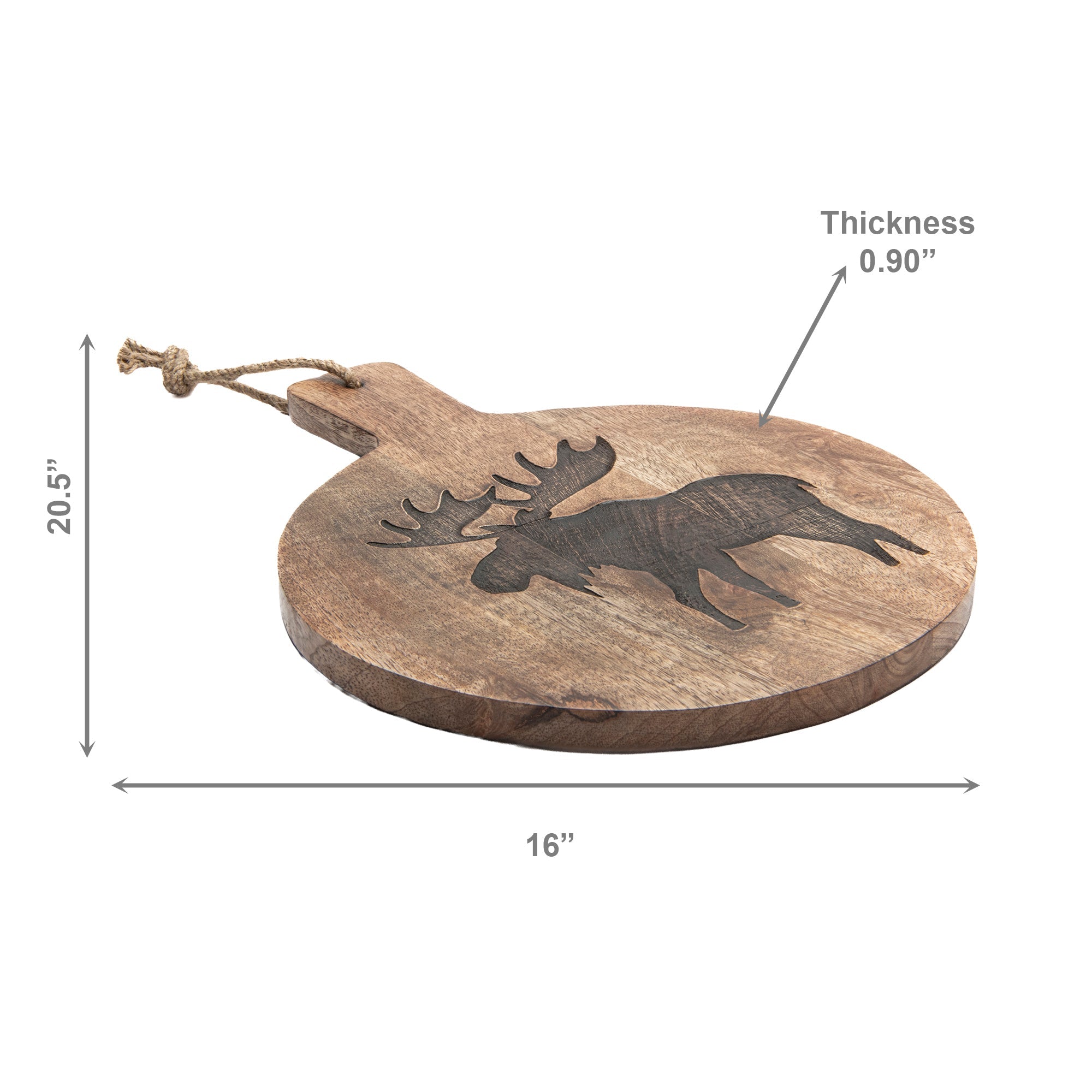 16" Mango Wood Round Cheese Board with Moose Etching