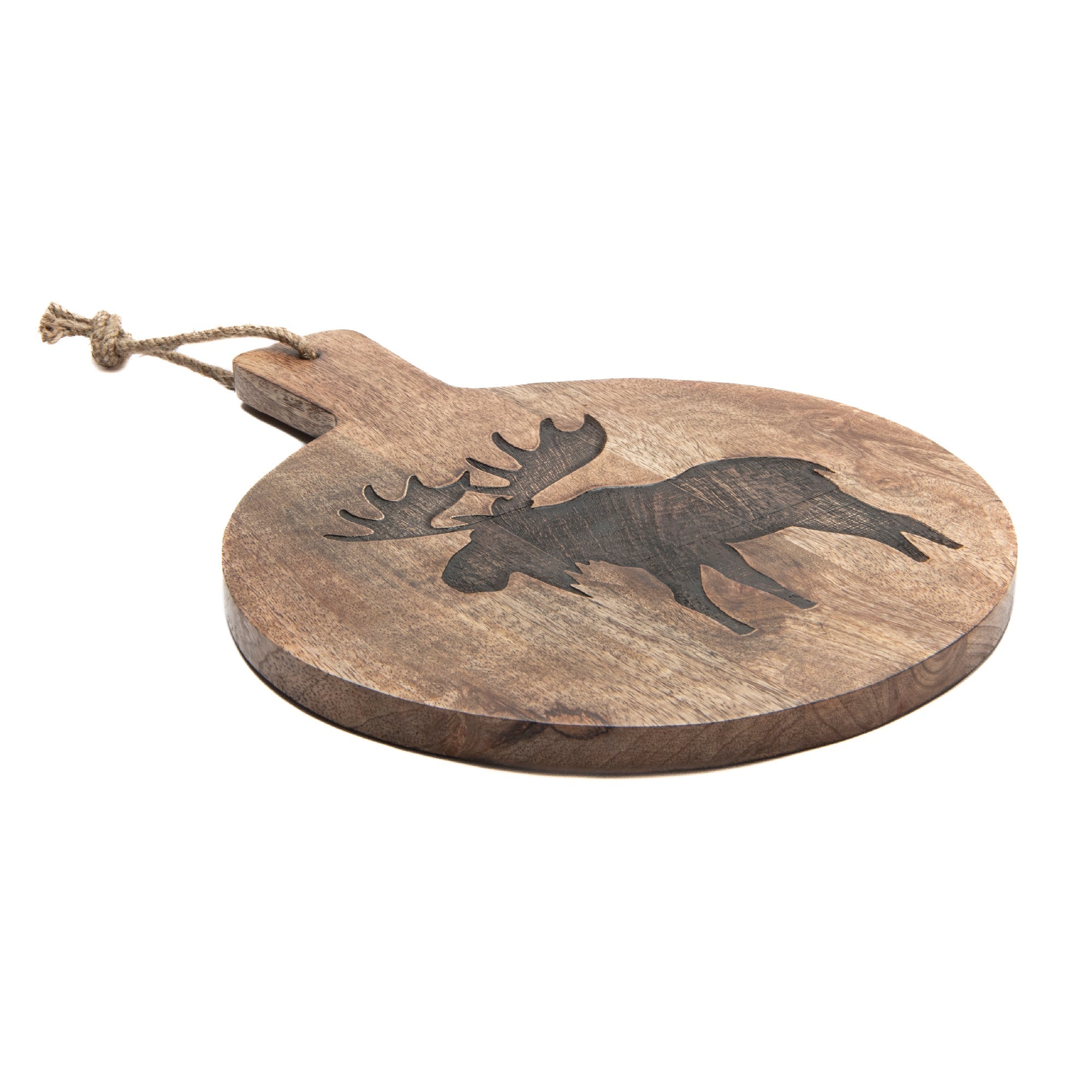 16" Mango Wood Round Cheese Board with Moose Etching