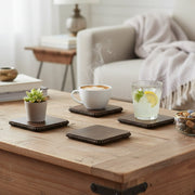 Dark Brown Beaded Square Wood Coasters – Set of 4